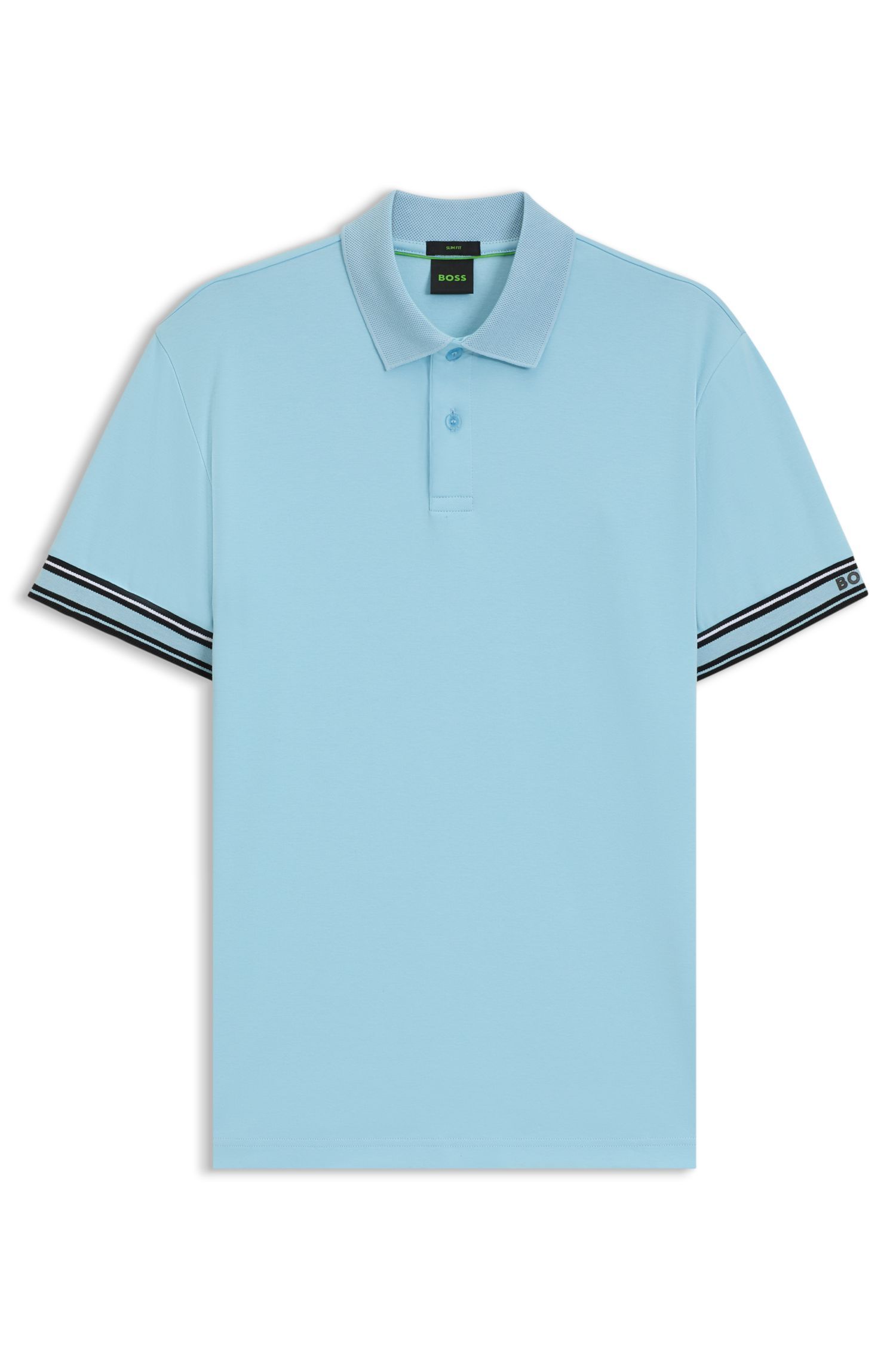 BOSS - Áo polo cotton cổ sọc dáng ôm
