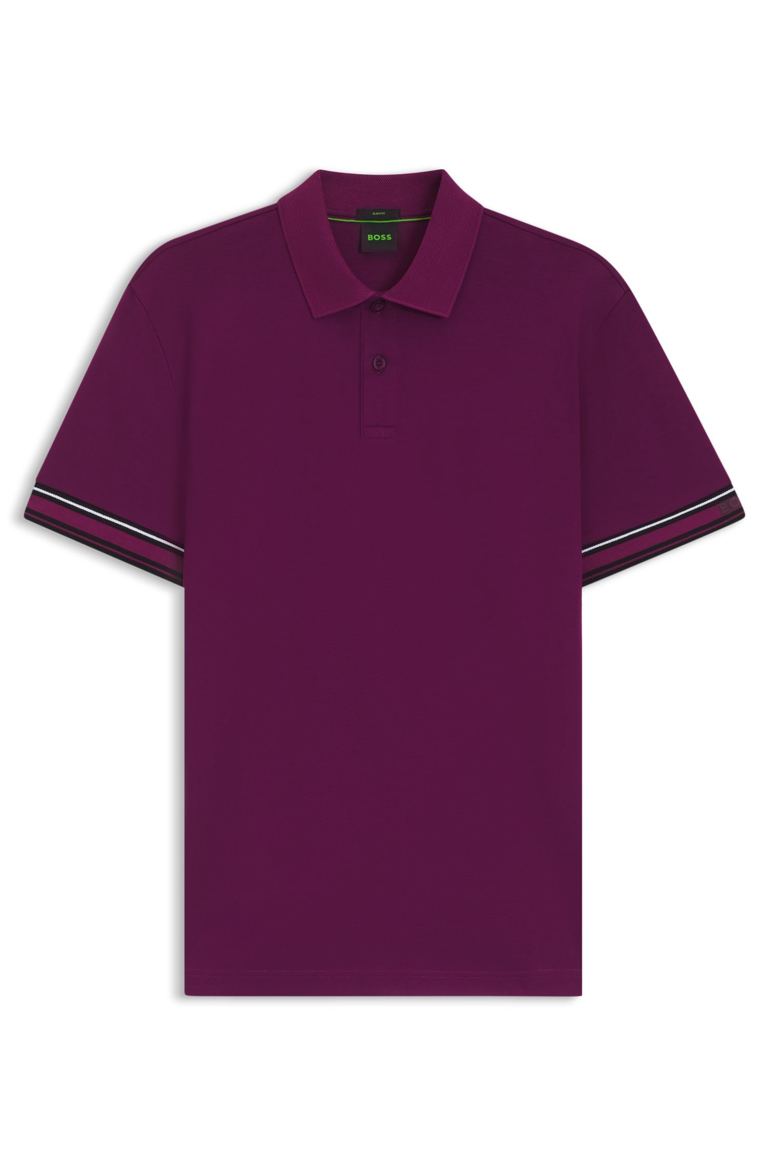 BOSS - Áo polo cotton cổ sọc dáng ôm