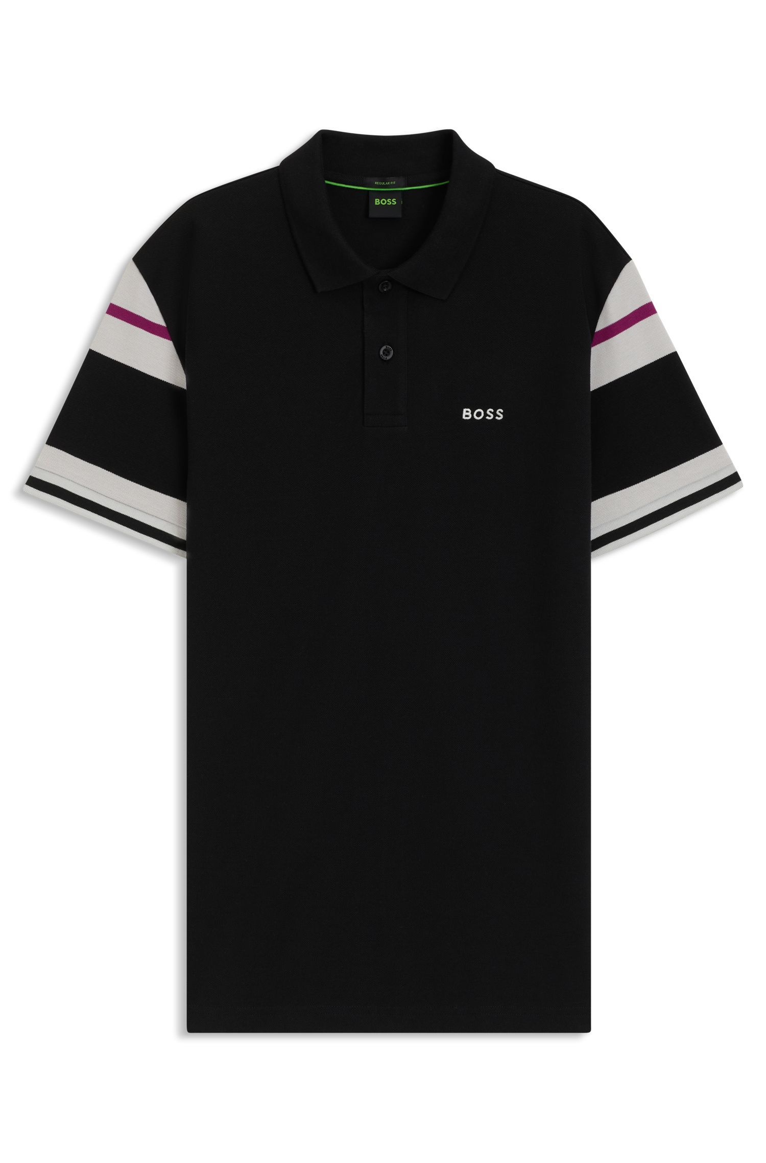 BOSS - Áo polo cotton regular-fit kẻ sọc khối