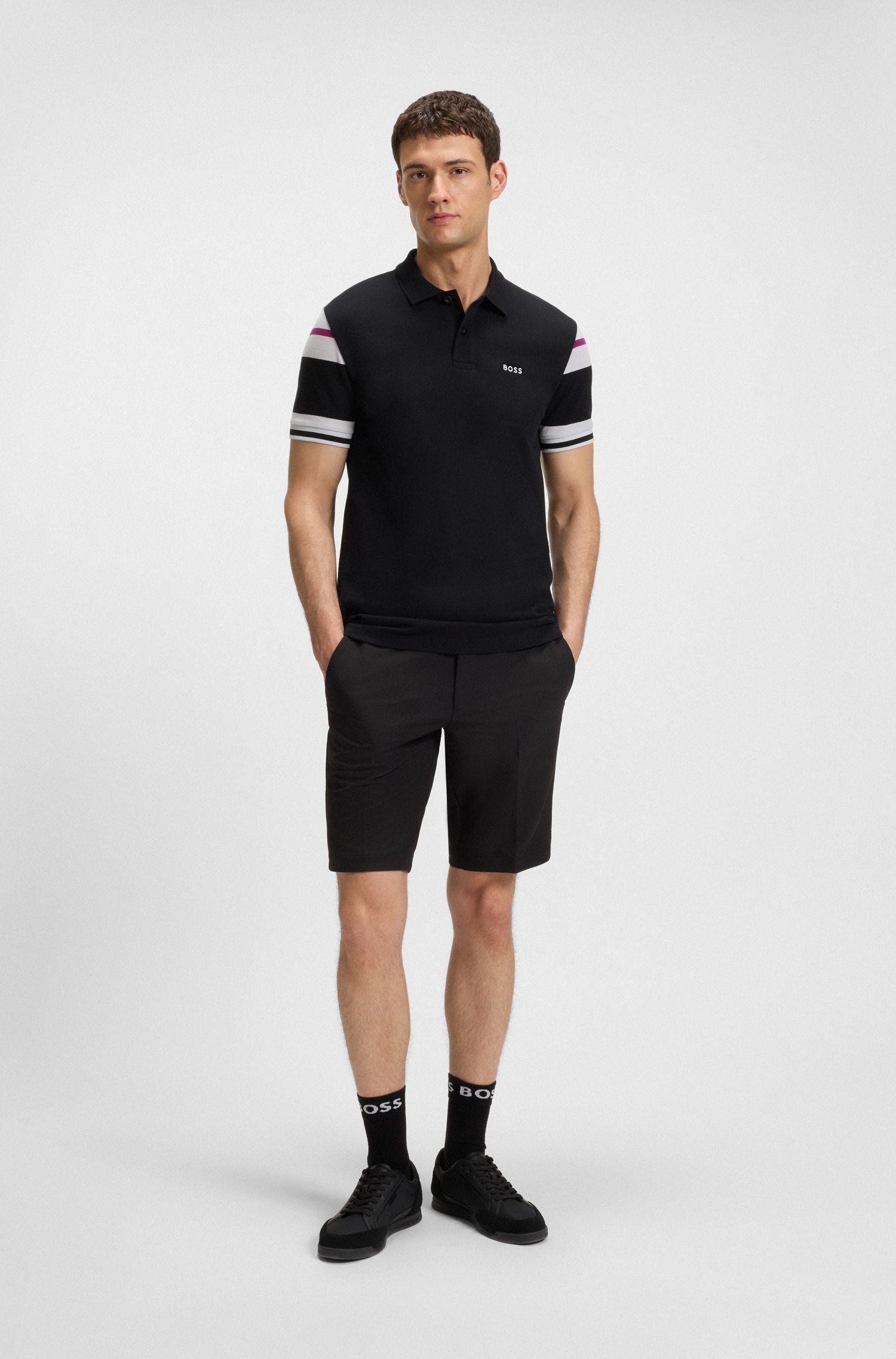 BOSS - Áo polo cotton regular-fit kẻ sọc khối