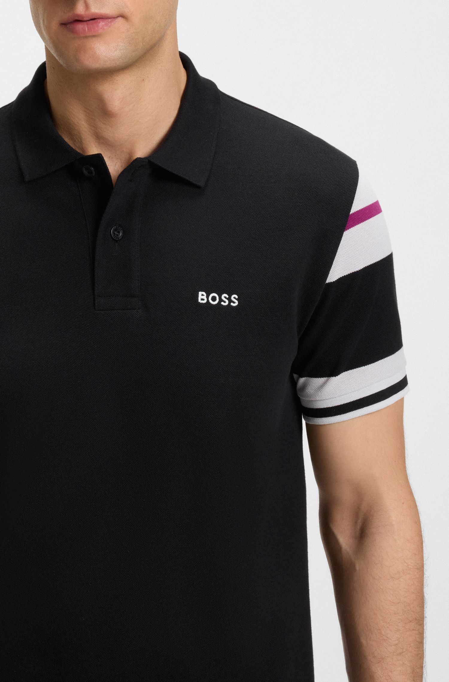 BOSS - Áo polo cotton regular-fit kẻ sọc khối