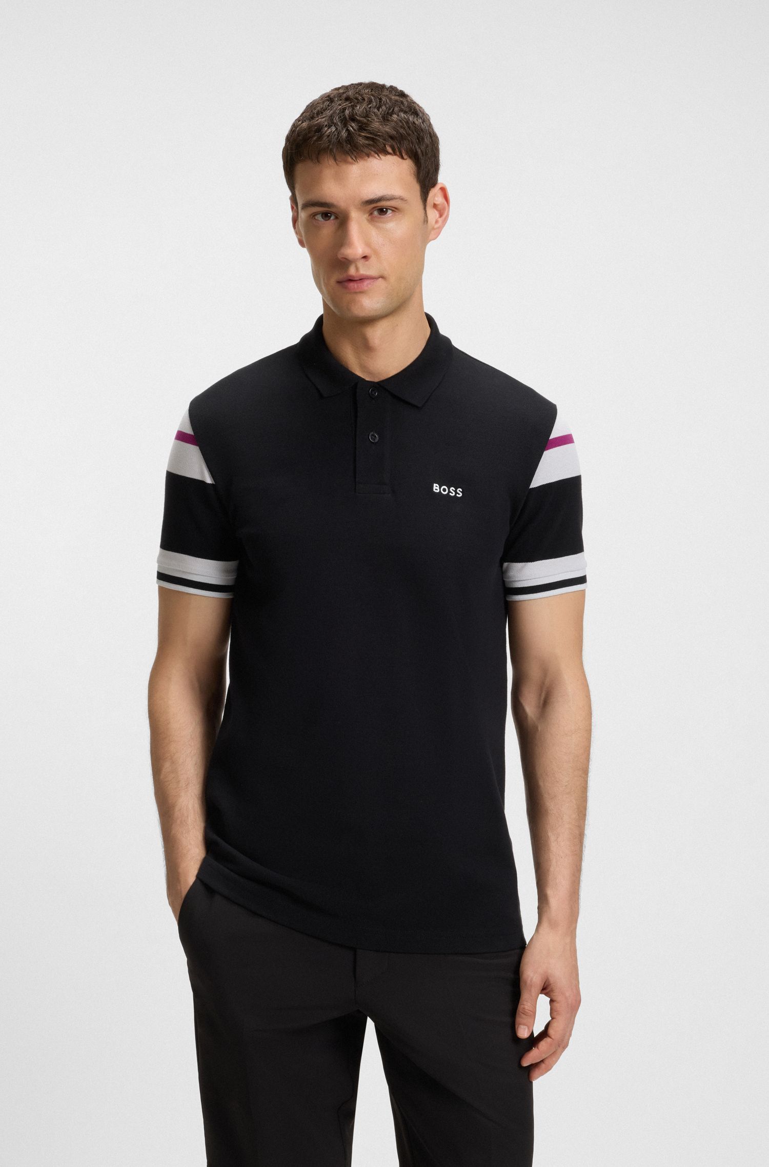 Áo polo cotton regular-fit kẻ sọc khối