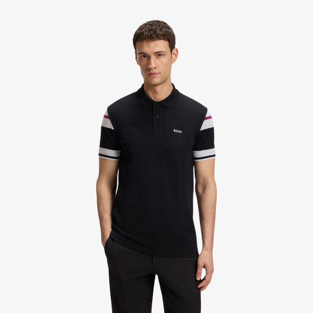 BOSS - Áo polo cotton regular-fit kẻ sọc khối