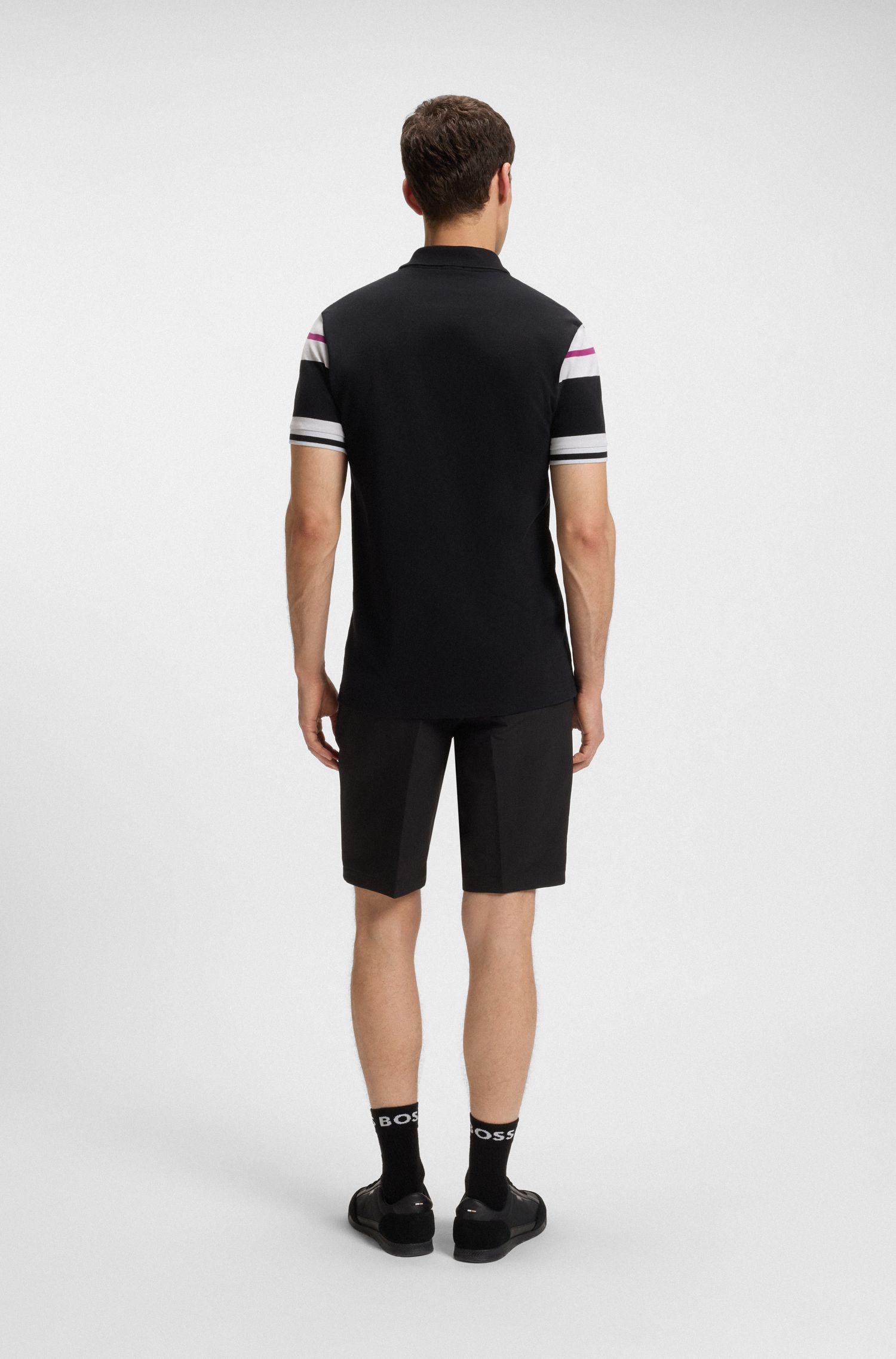 BOSS - Áo polo cotton regular-fit kẻ sọc khối