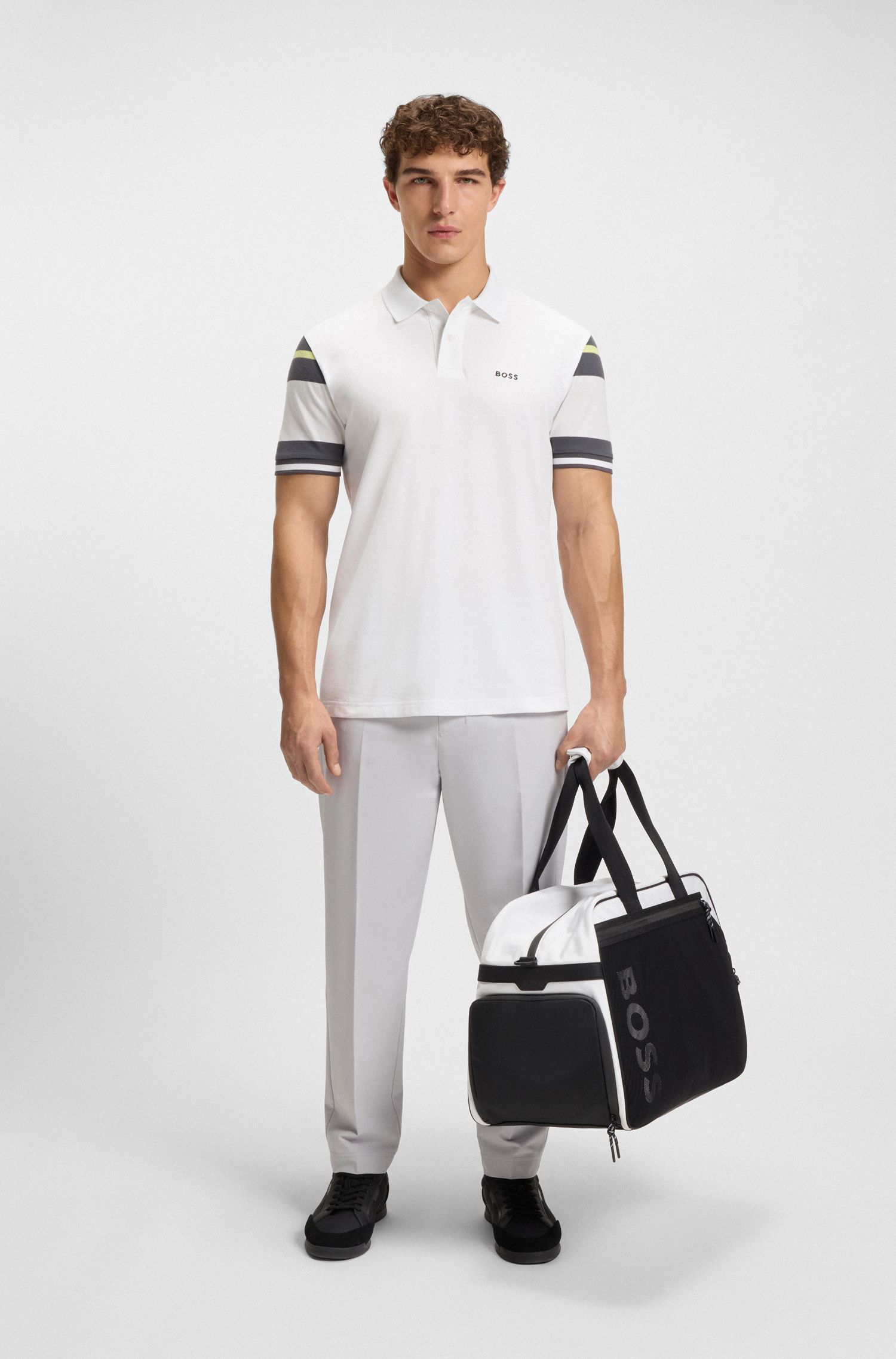 BOSS - Áo polo cotton regular-fit kẻ sọc khối