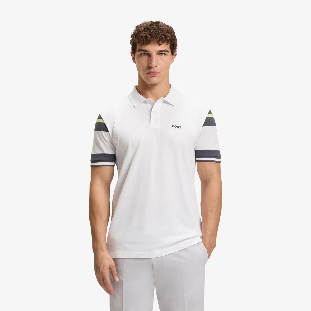 BOSS - Áo polo cotton regular-fit kẻ sọc khối