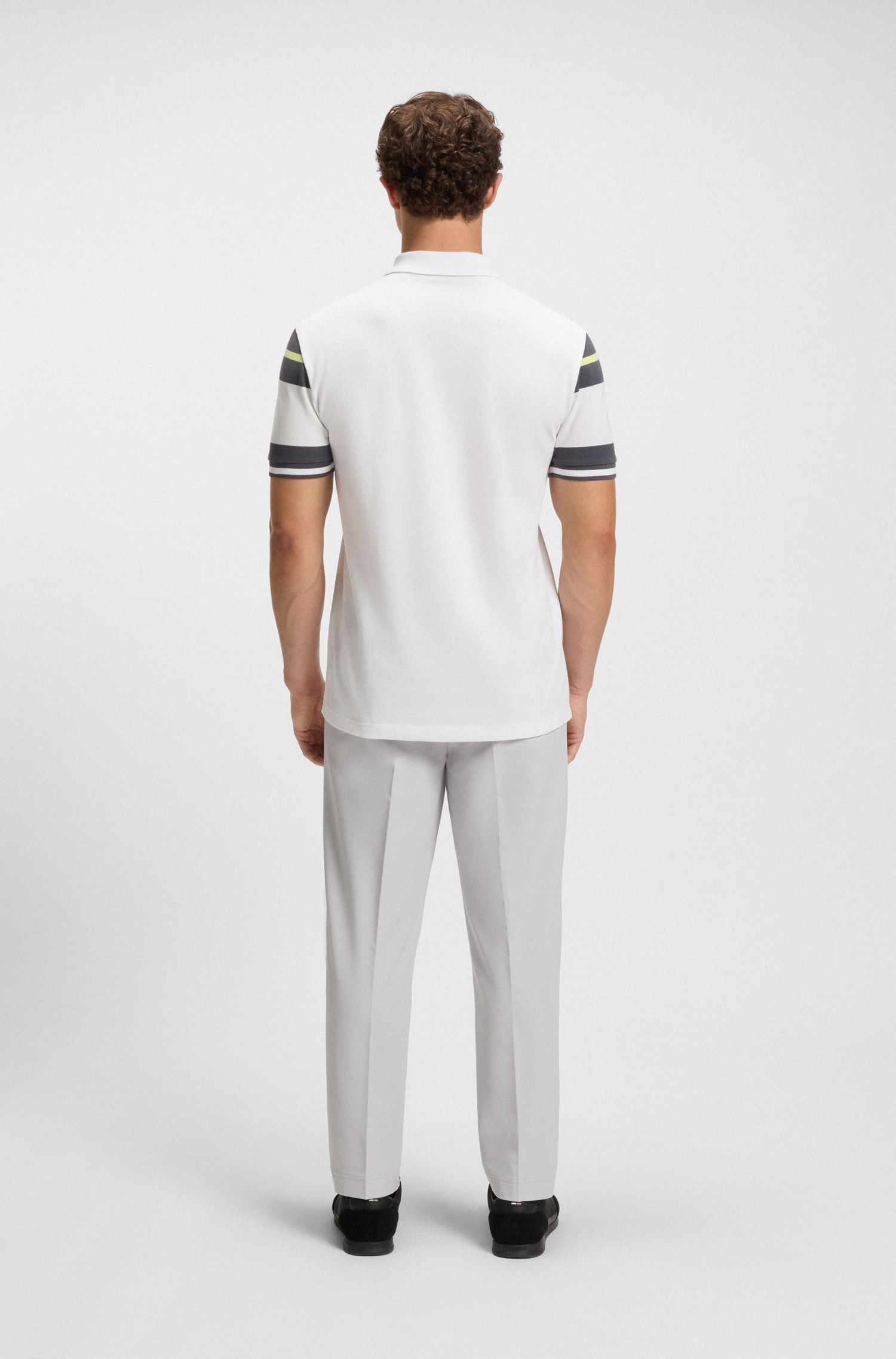 BOSS - Áo polo cotton regular-fit kẻ sọc khối