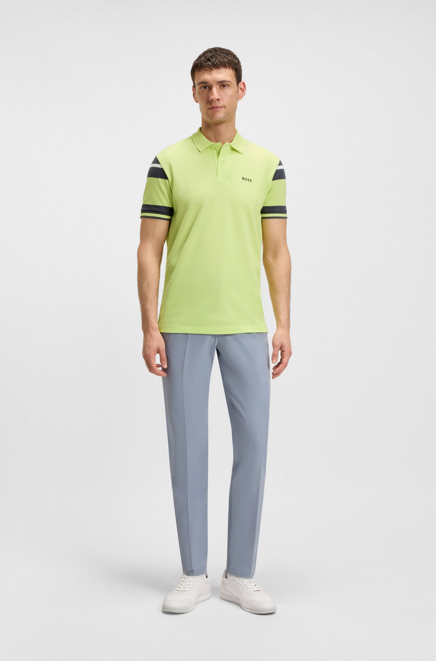 BOSS - Áo polo cotton regular-fit kẻ sọc khối