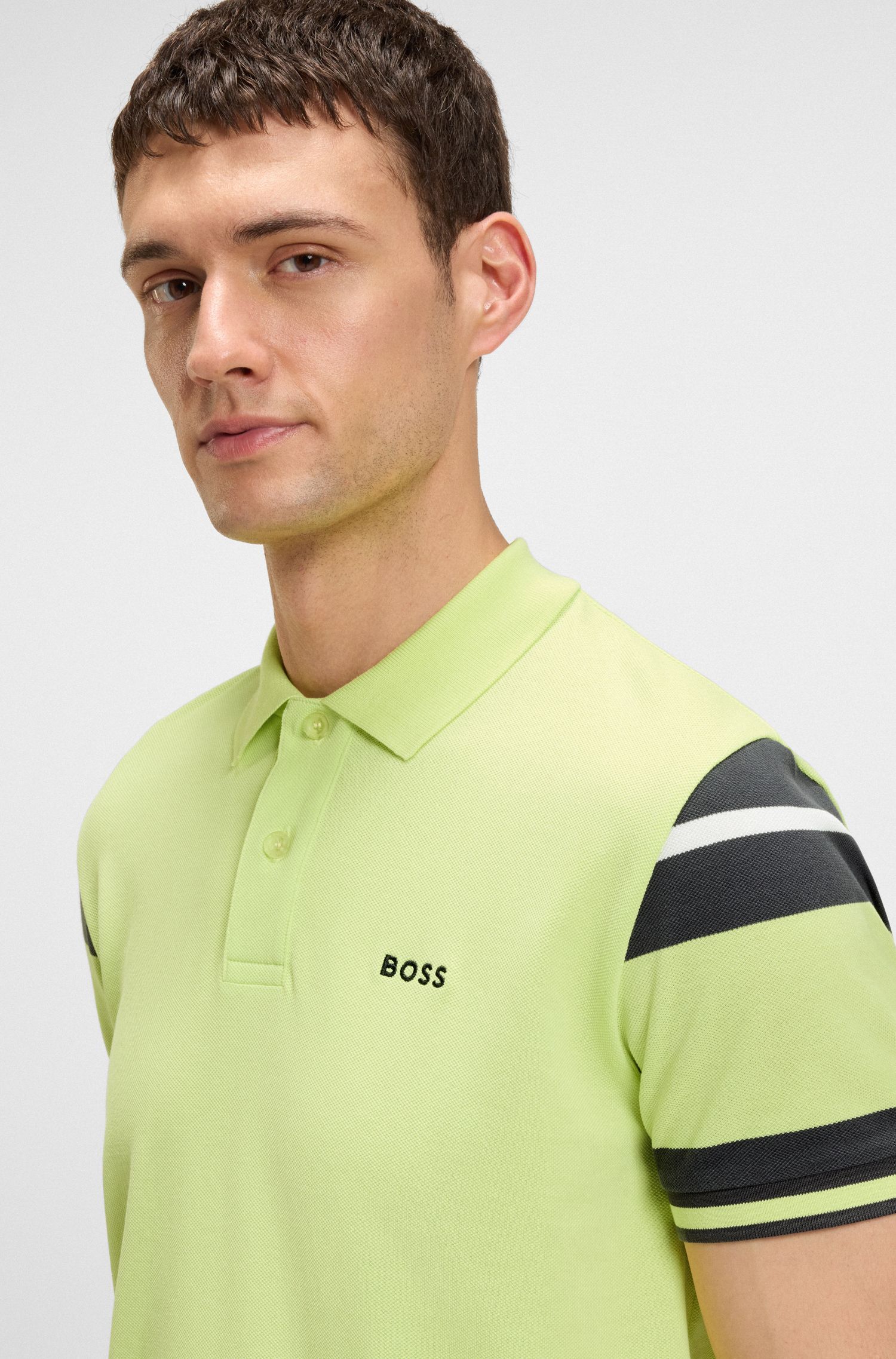 BOSS - Áo polo cotton regular-fit kẻ sọc khối