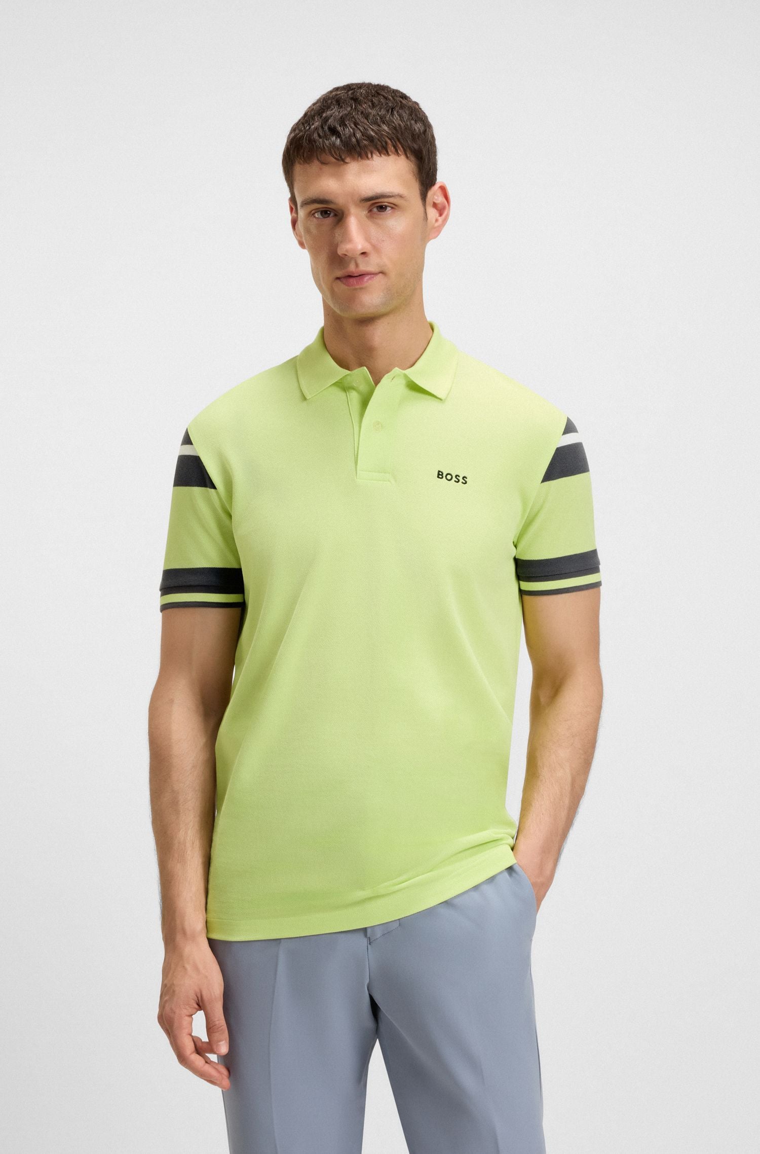 Áo polo cotton regular-fit kẻ sọc khối