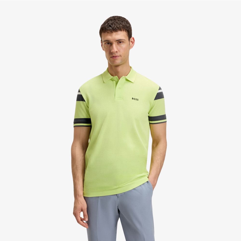 BOSS - Áo polo cotton regular-fit kẻ sọc khối