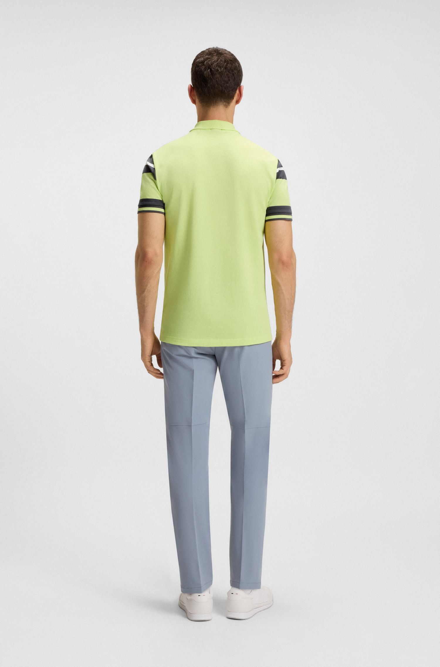 BOSS - Áo polo cotton regular-fit kẻ sọc khối