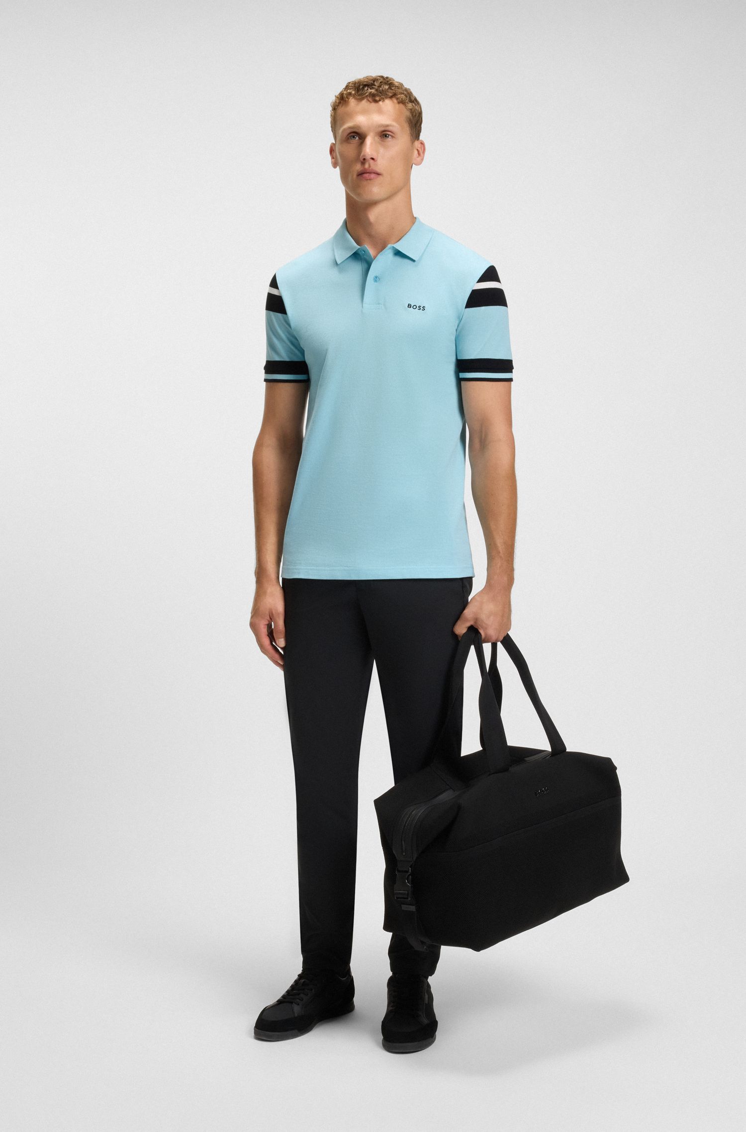 BOSS - Áo polo cotton regular-fit kẻ sọc khối