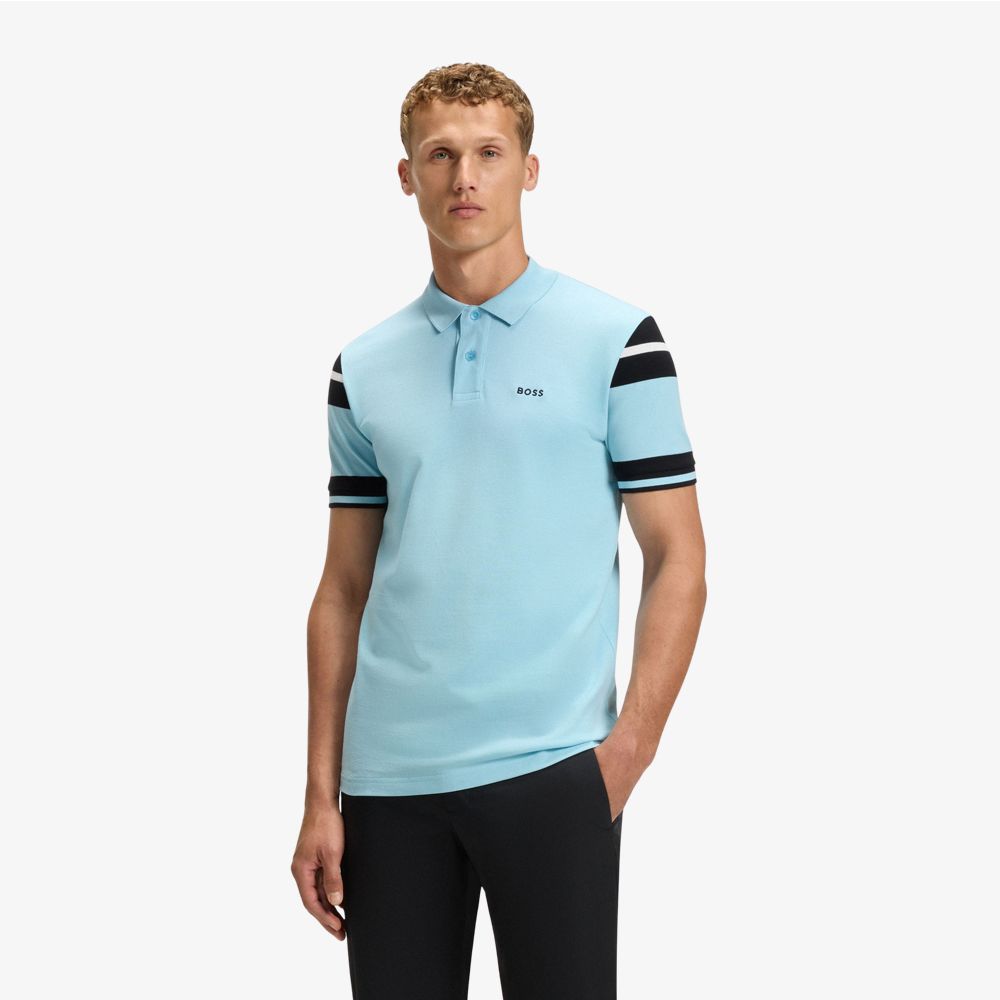 BOSS - Áo polo cotton regular-fit kẻ sọc khối