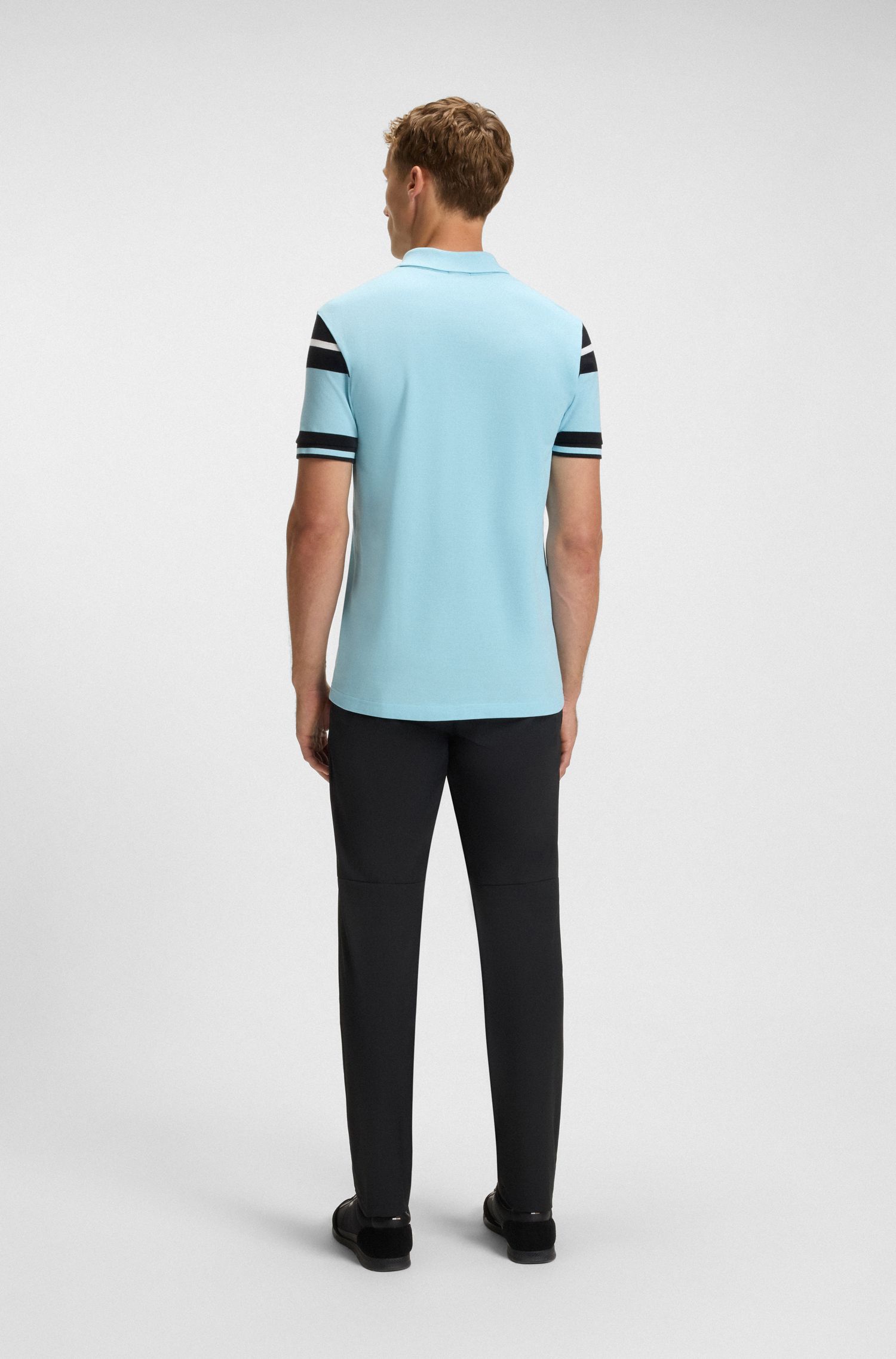 BOSS - Áo polo cotton regular-fit kẻ sọc khối