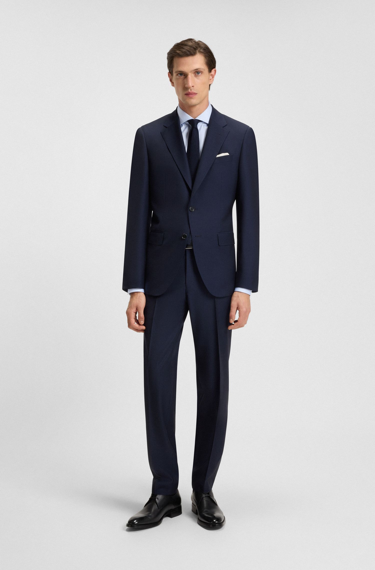 BOSS - Áo sơ mi dáng slim fit vải cotton Ý họa tiết micro