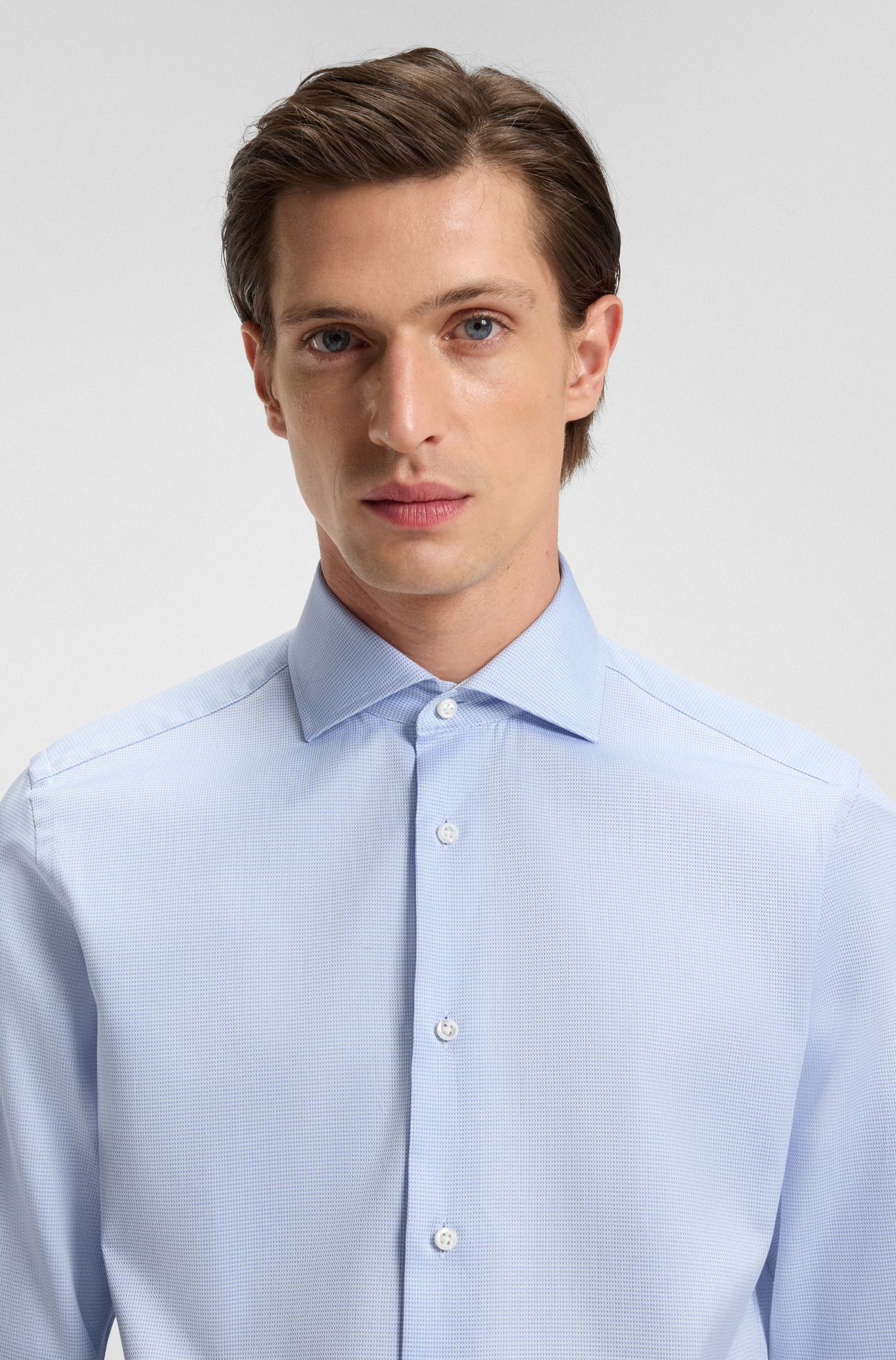 BOSS - Áo sơ mi dáng slim fit vải cotton Ý họa tiết micro