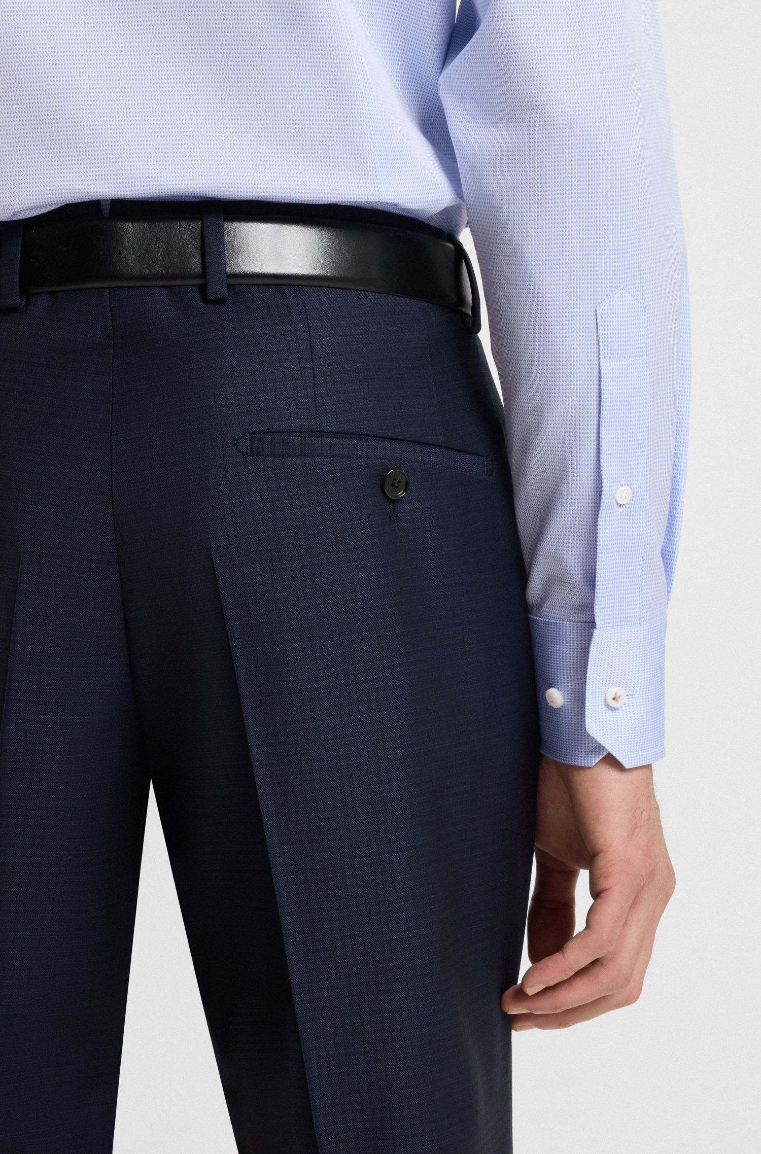 BOSS - Áo sơ mi dáng slim fit vải cotton Ý họa tiết micro