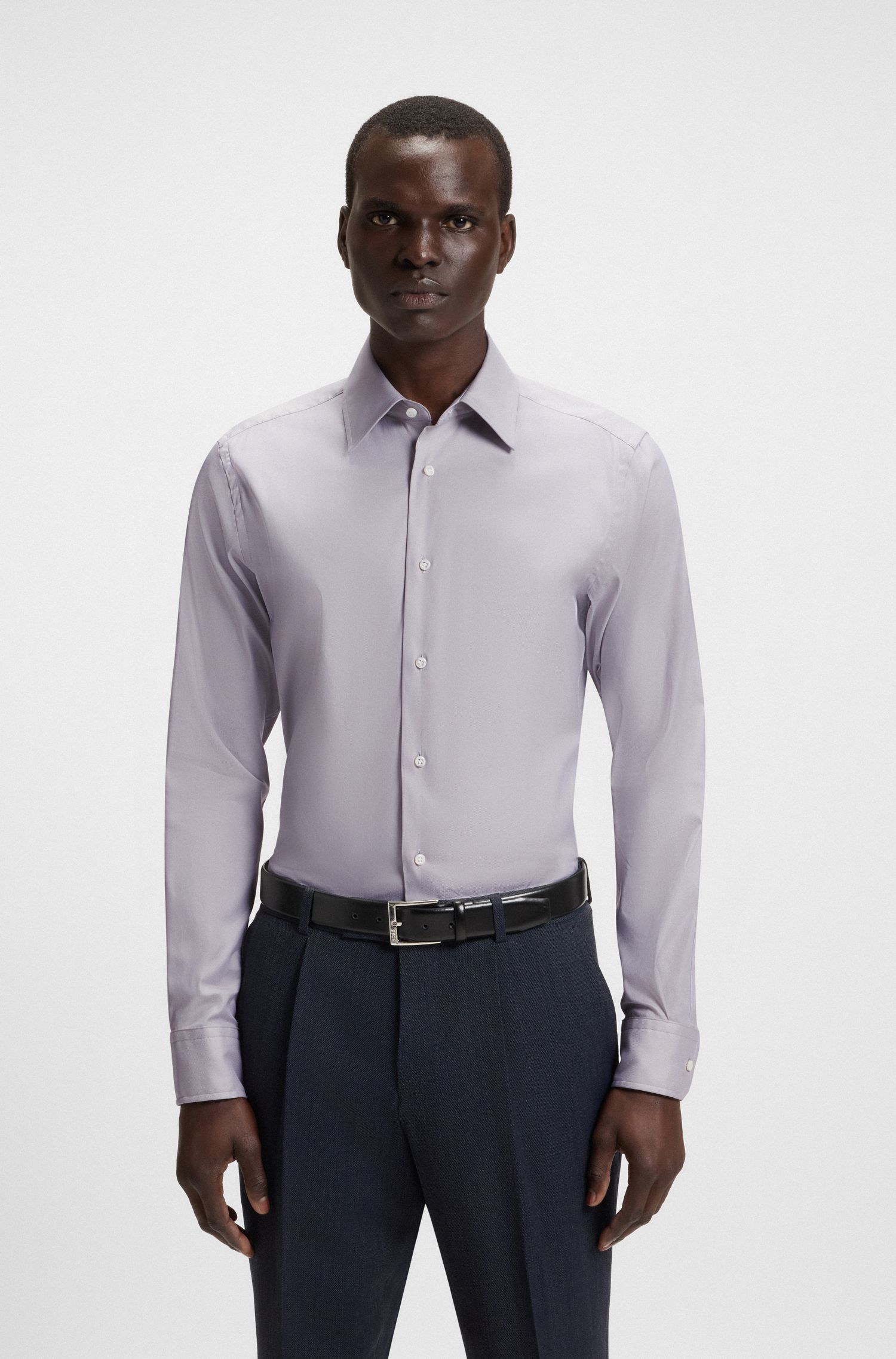 Áo sơ mi dáng slim fit vải cotton Ý