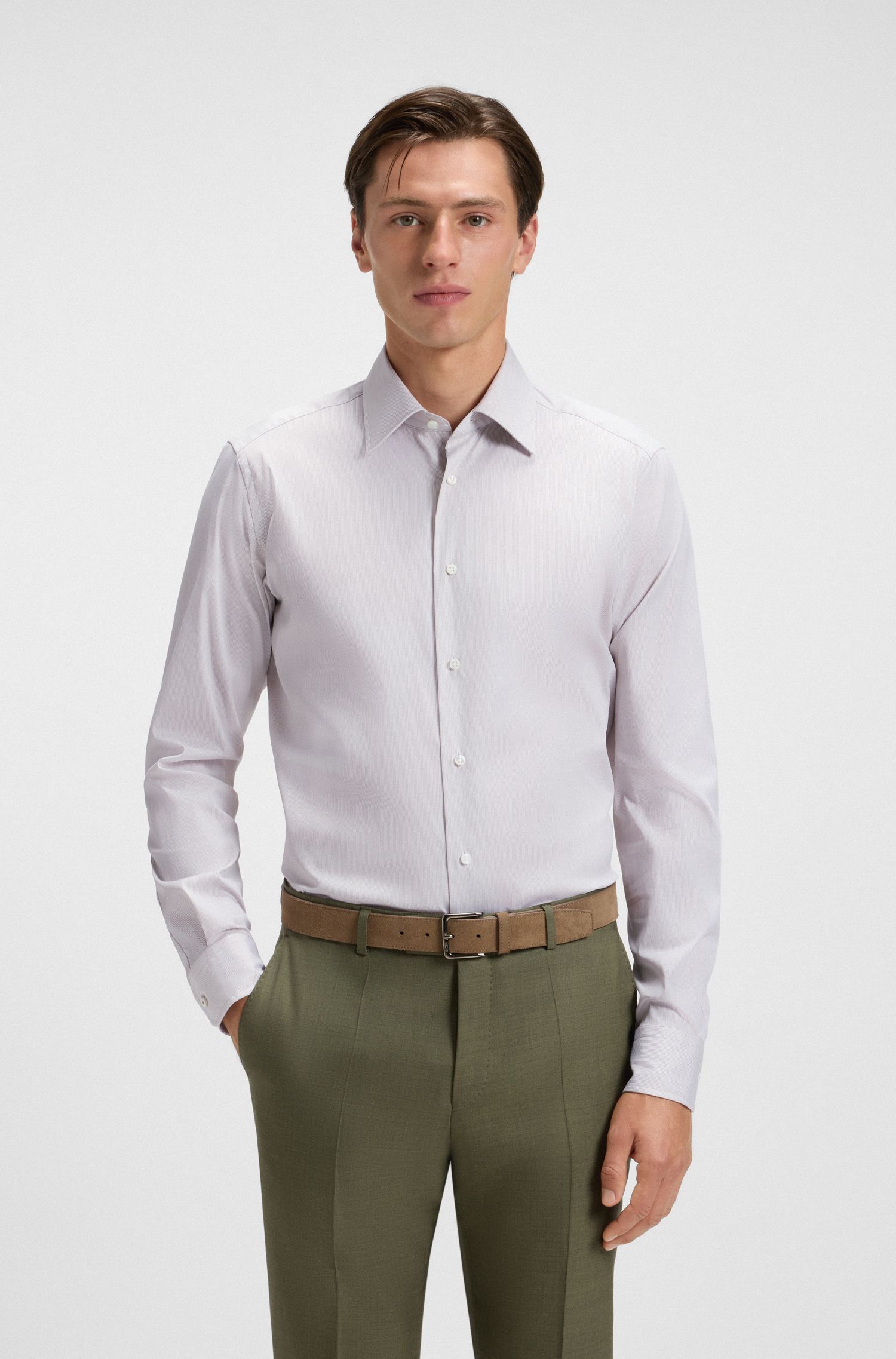 Áo sơ mi dáng regular fit vải cotton pha Ý