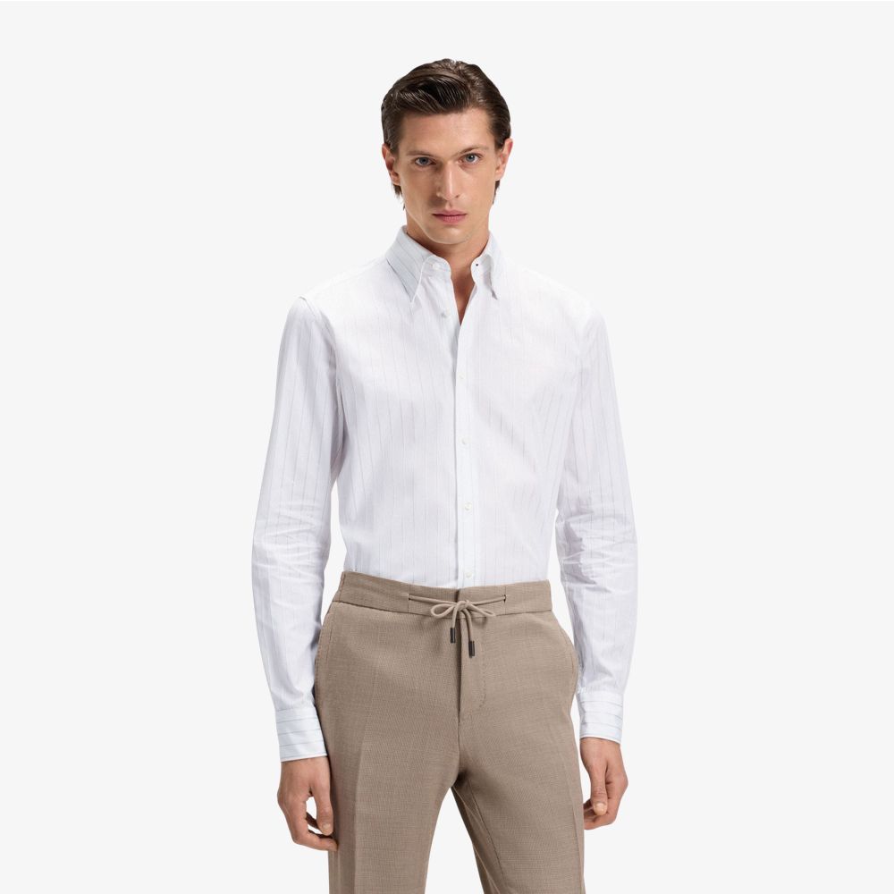 BOSS - Áo sơ mi dáng slim fit kẻ sọc vải cotton twill Ý