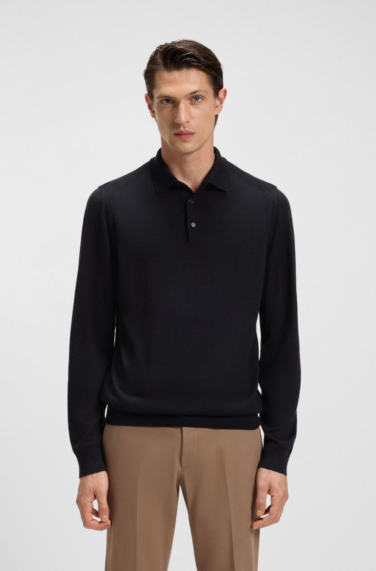 Áo polo dệt kim vải len pha lụa và cashmere