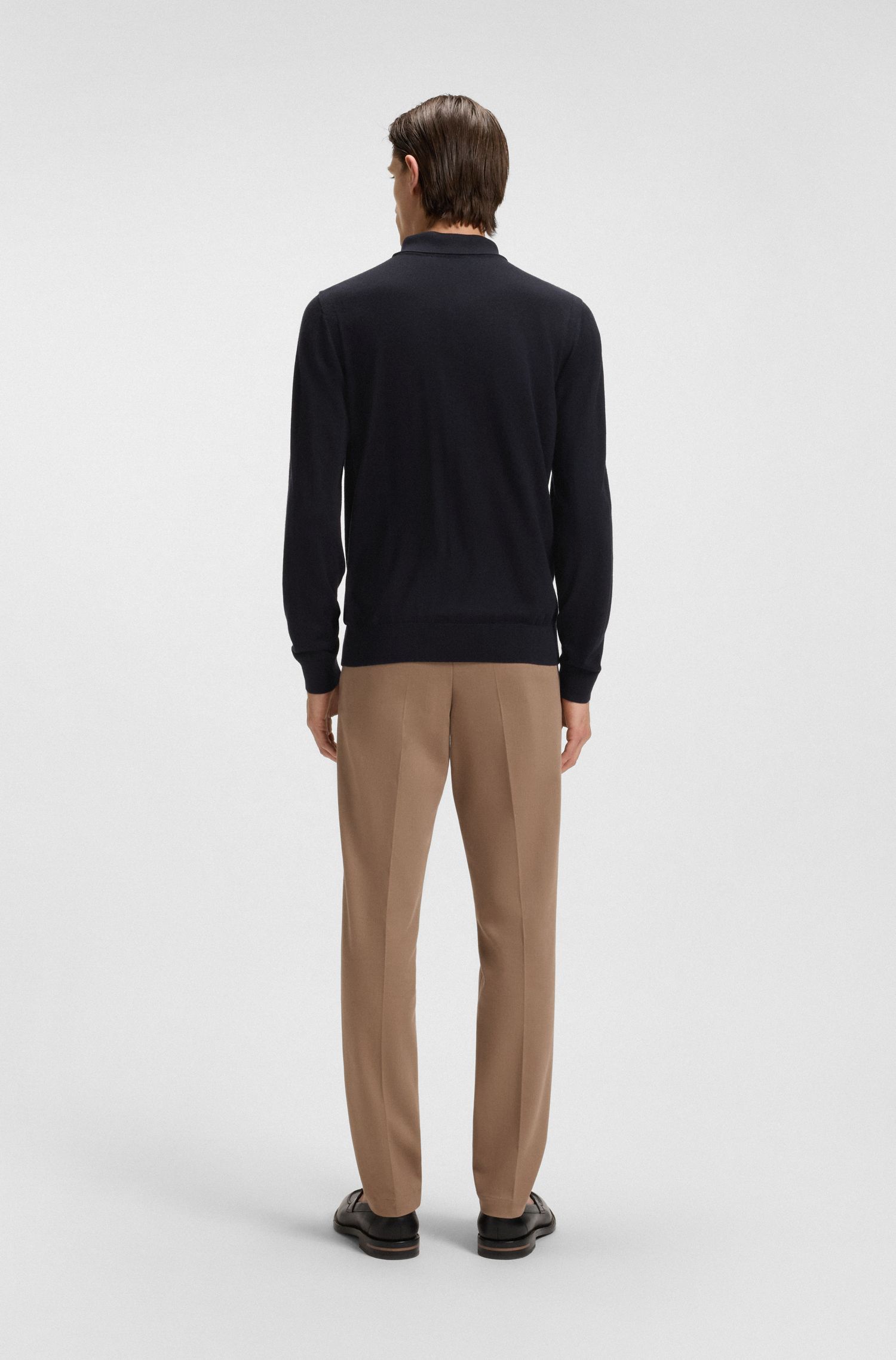 Áo polo dệt kim vải len pha lụa và cashmere