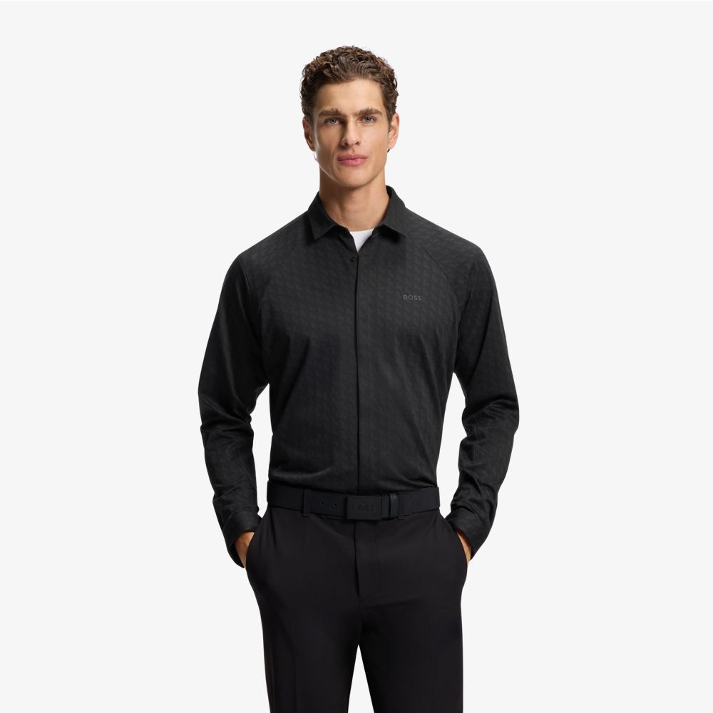 Áo sơ mi dáng regular fit vải cotton piqué dệt kim