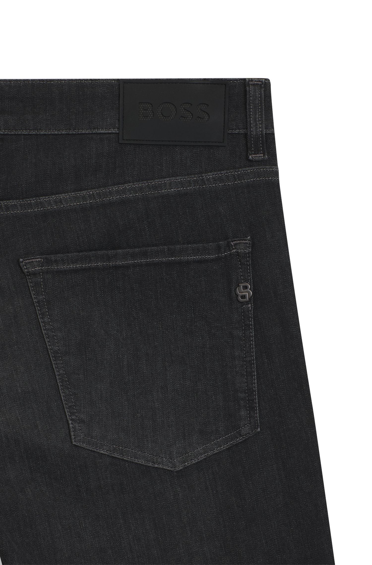 BOSS - Quần jeans dáng slim-fit bằng denim đen co giãn