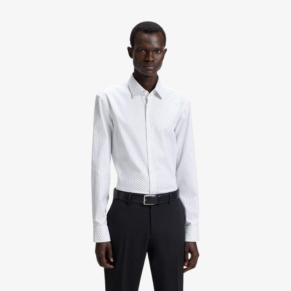 Áo sơ mi dáng slim fit vải cotton Oxford co giãn in họa tiết
