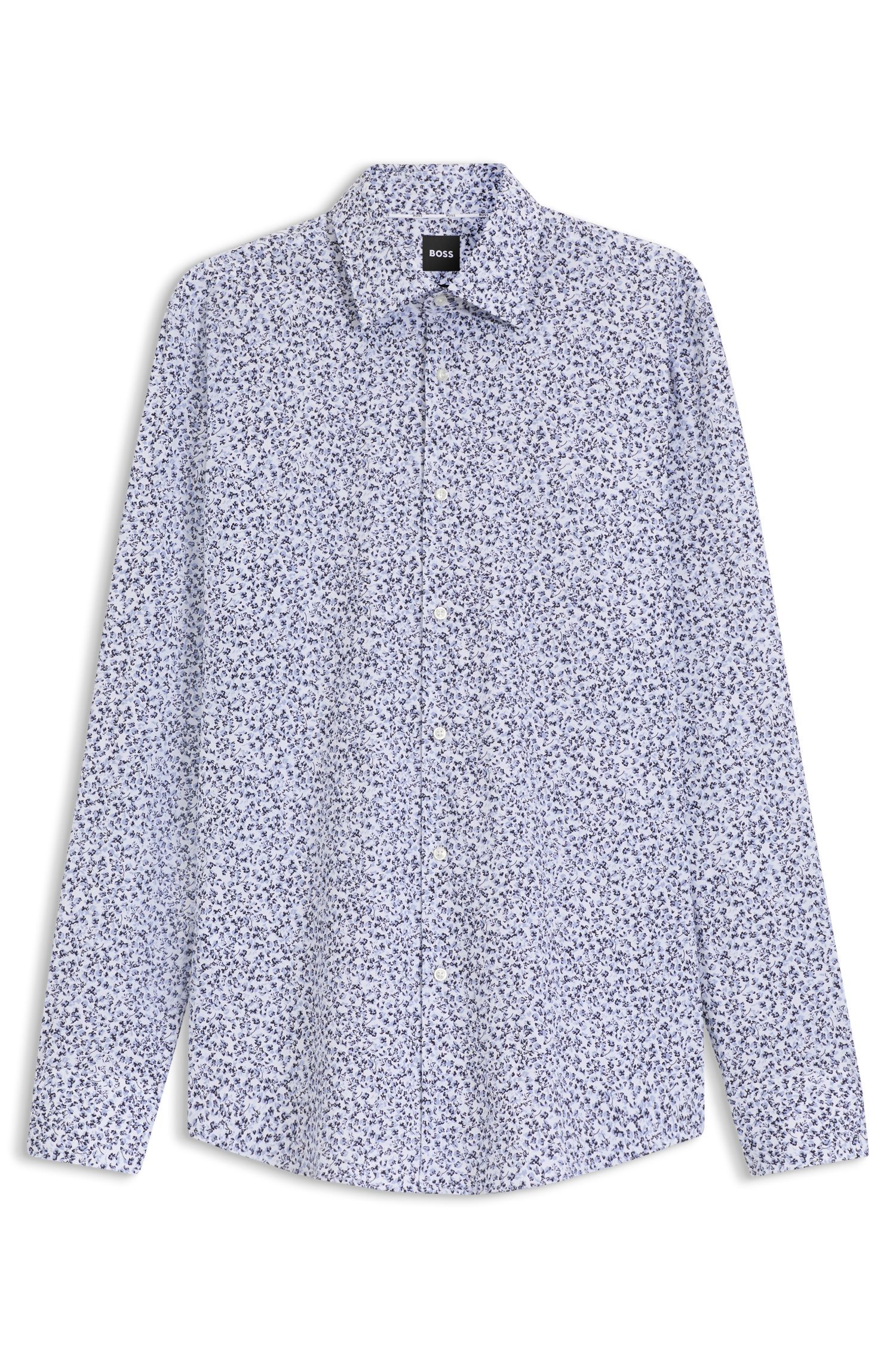 BOSS - Áo sơ mi dáng slim fit vải cotton poplin co giãn in hoa