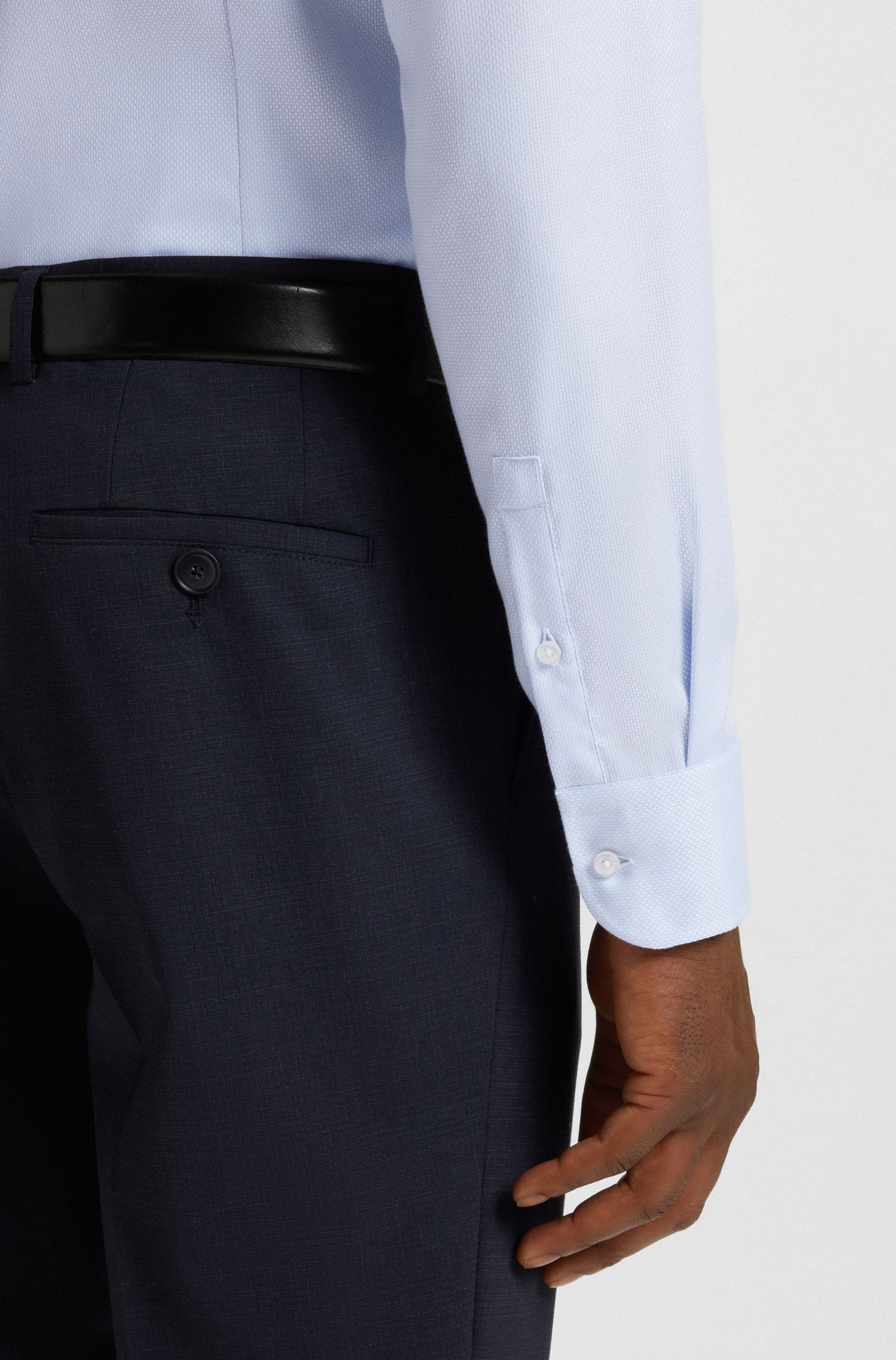 BOSS - Áo sơ mi dáng slim fit vải cotton cấu trúc