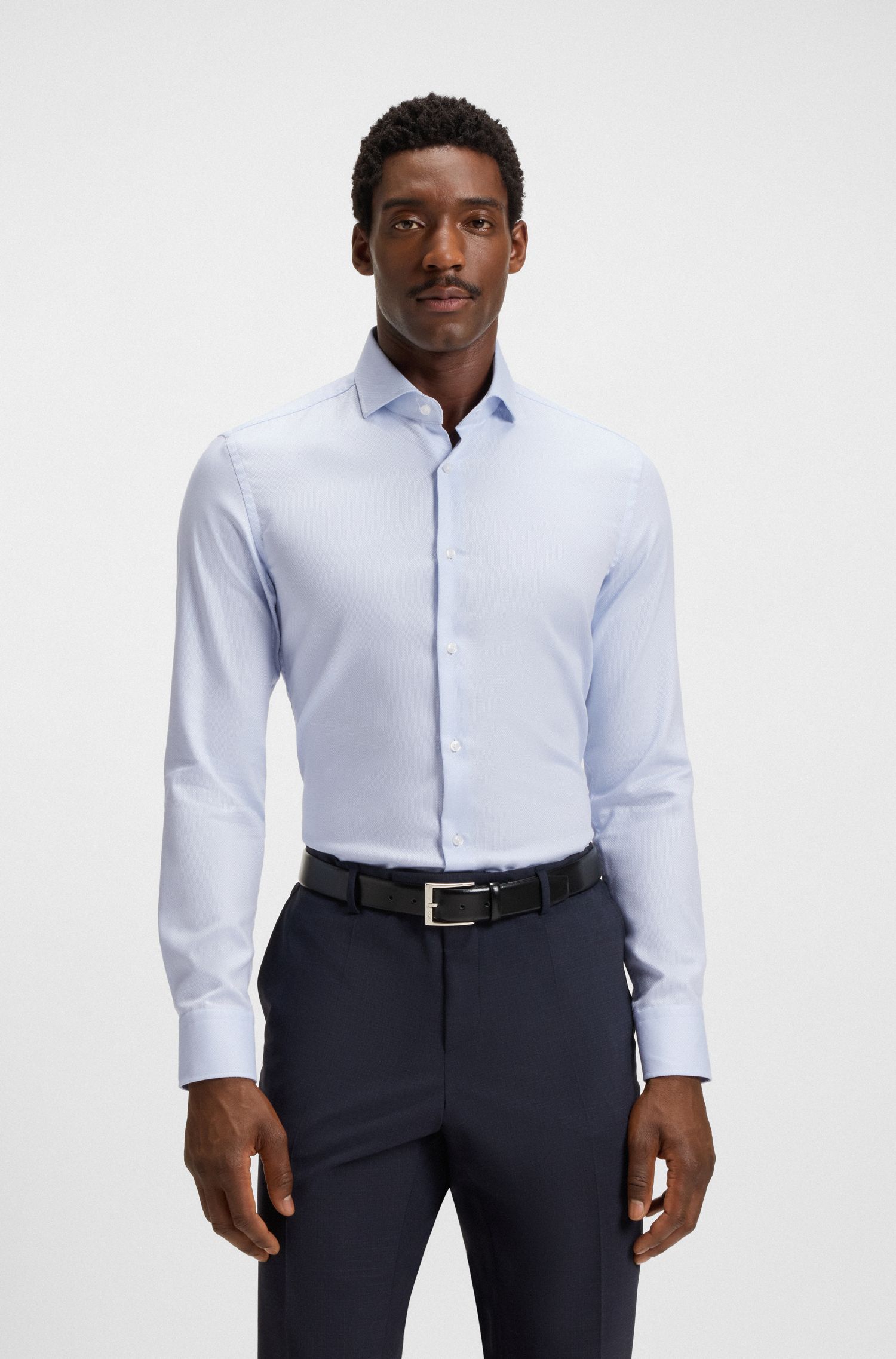 Áo sơ mi dáng slim fit vải cotton cấu trúc