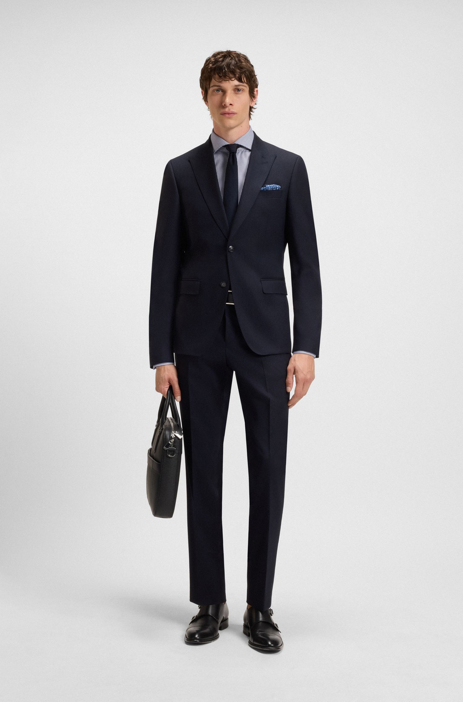 BOSS - Áo sơ mi dáng slim fit vải cotton cấu trúc