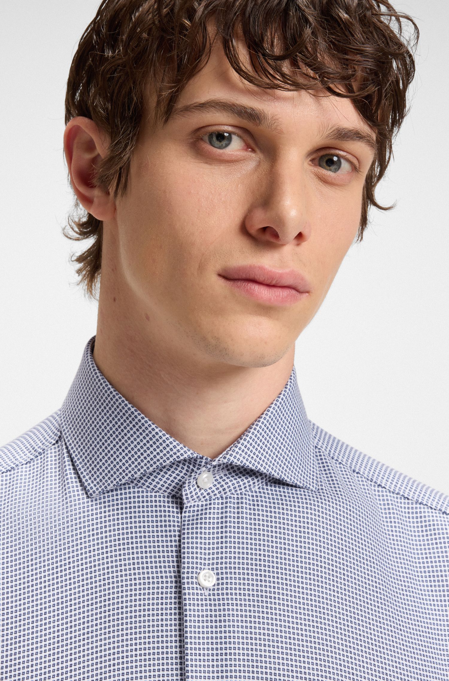 BOSS - Áo sơ mi dáng slim fit vải cotton cấu trúc