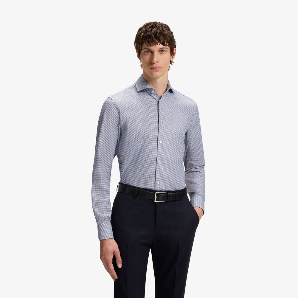 BOSS - Áo sơ mi dáng slim fit vải cotton cấu trúc