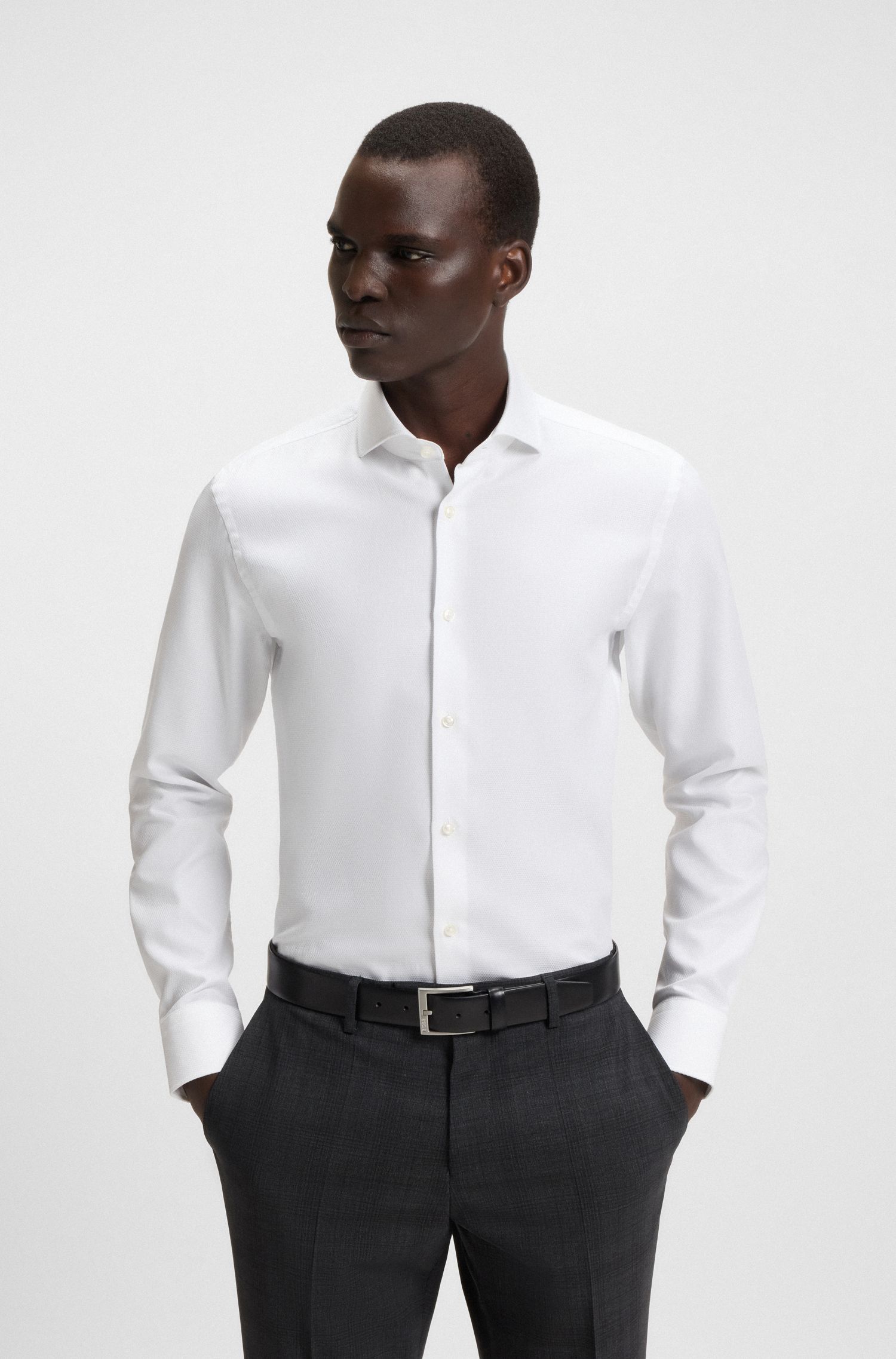 Áo sơ mi dáng slim-fit vải cotton Ý họa tiết siêu nhỏ