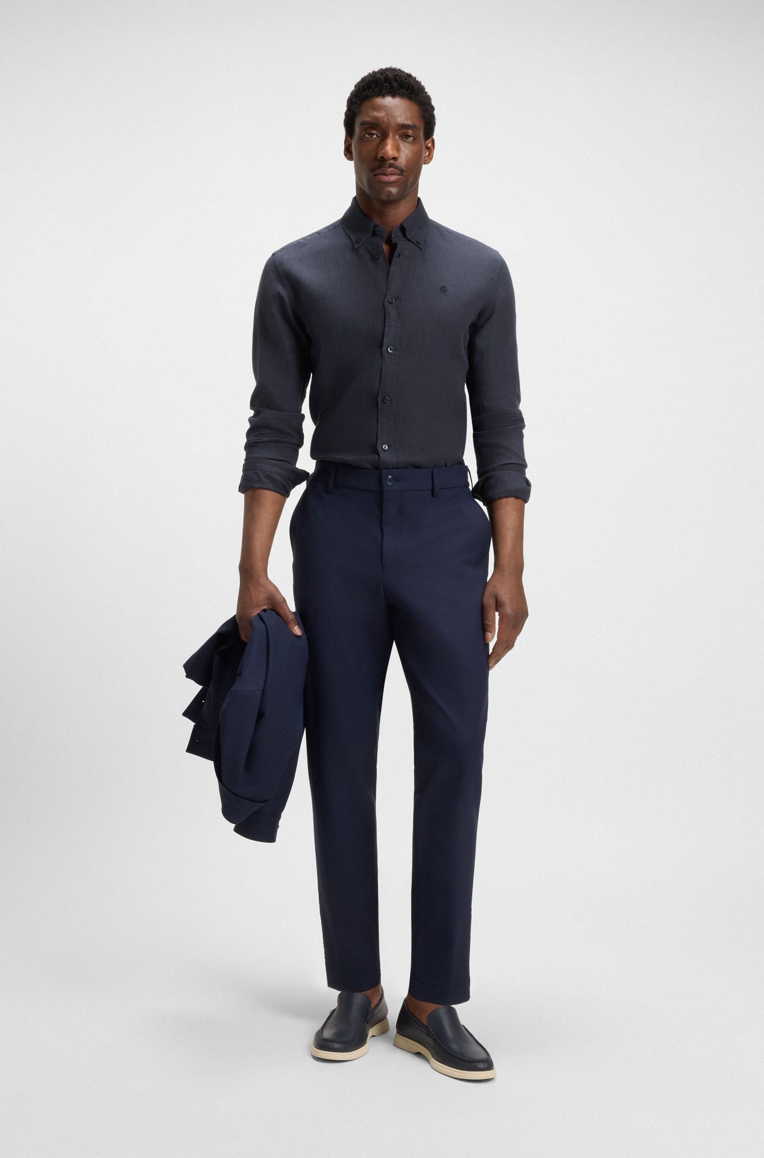 BOSS - Áo sơ mi dáng slim-fit vải linen