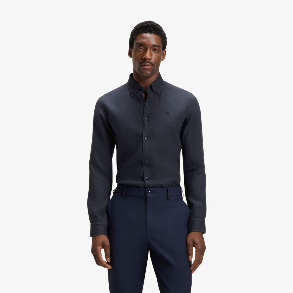 BOSS - Áo sơ mi dáng slim-fit vải linen