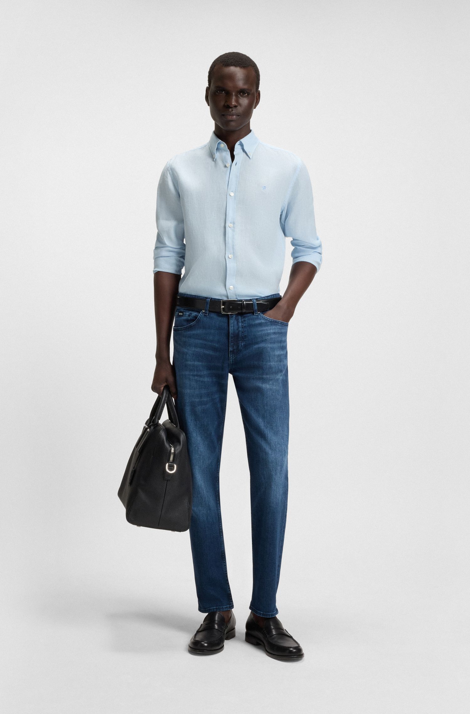 BOSS - Áo sơ mi dáng slim-fit vải linen