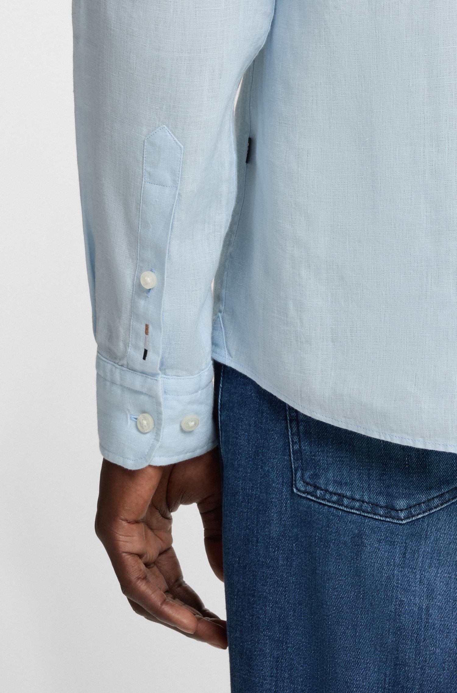 BOSS - Áo sơ mi dáng slim-fit vải linen