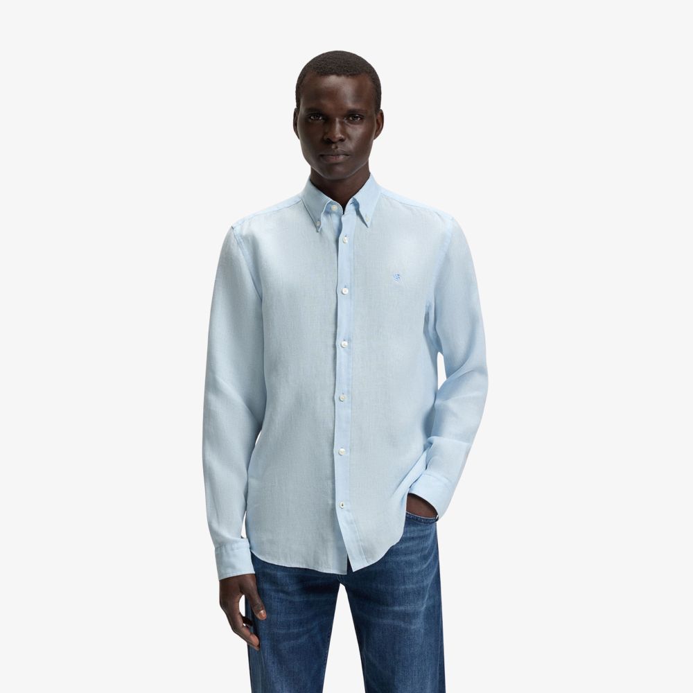 BOSS - Áo sơ mi dáng slim-fit vải linen