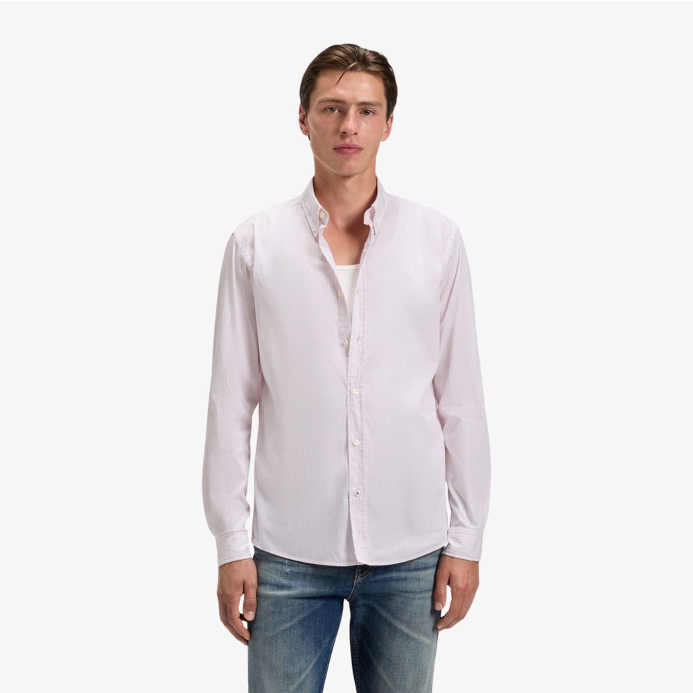 BOSS - Áo sơ mi ôm sọc pha cotton