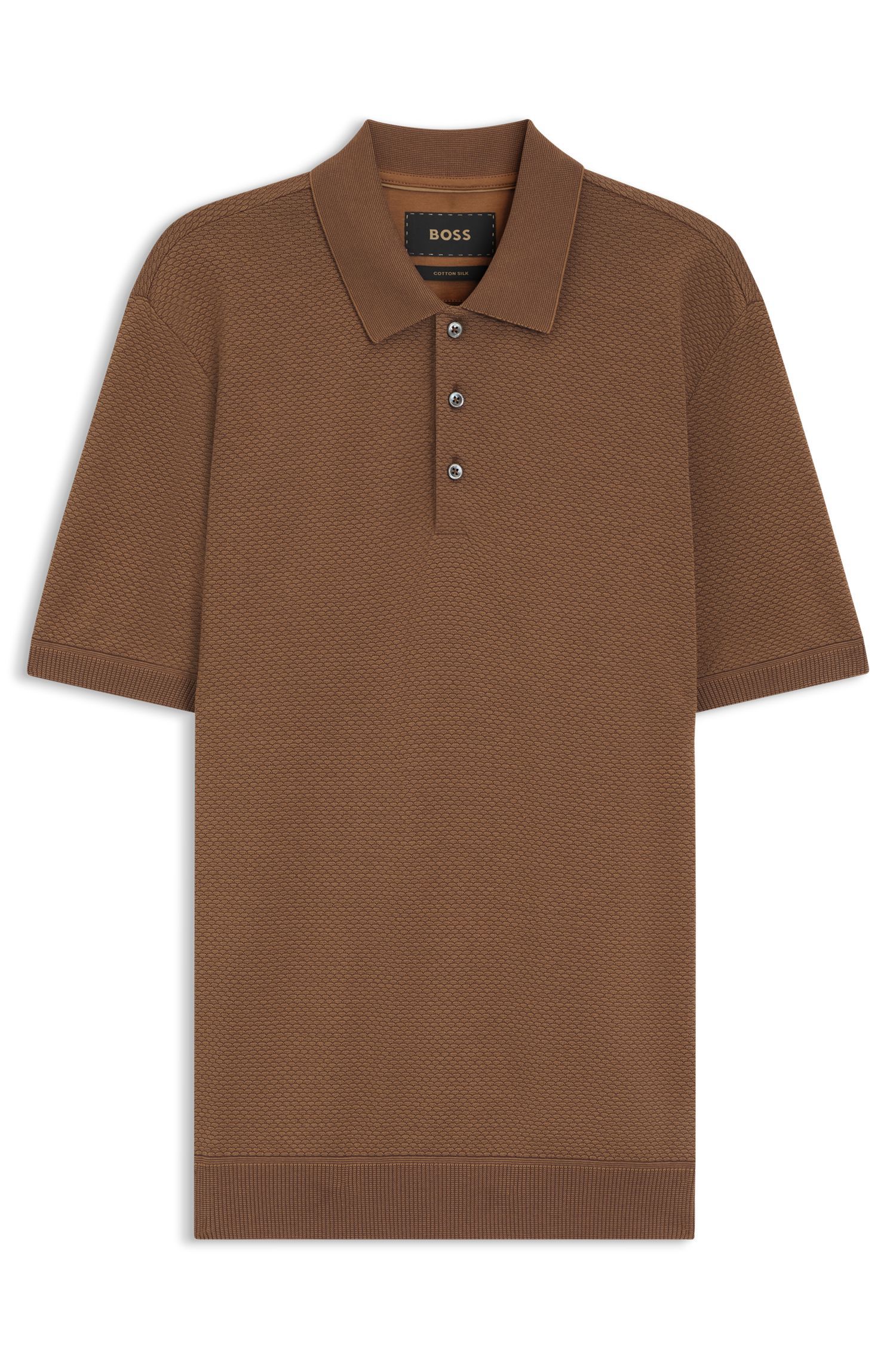 BOSS - Áo polo dáng slim-fit vải cotton mercerised