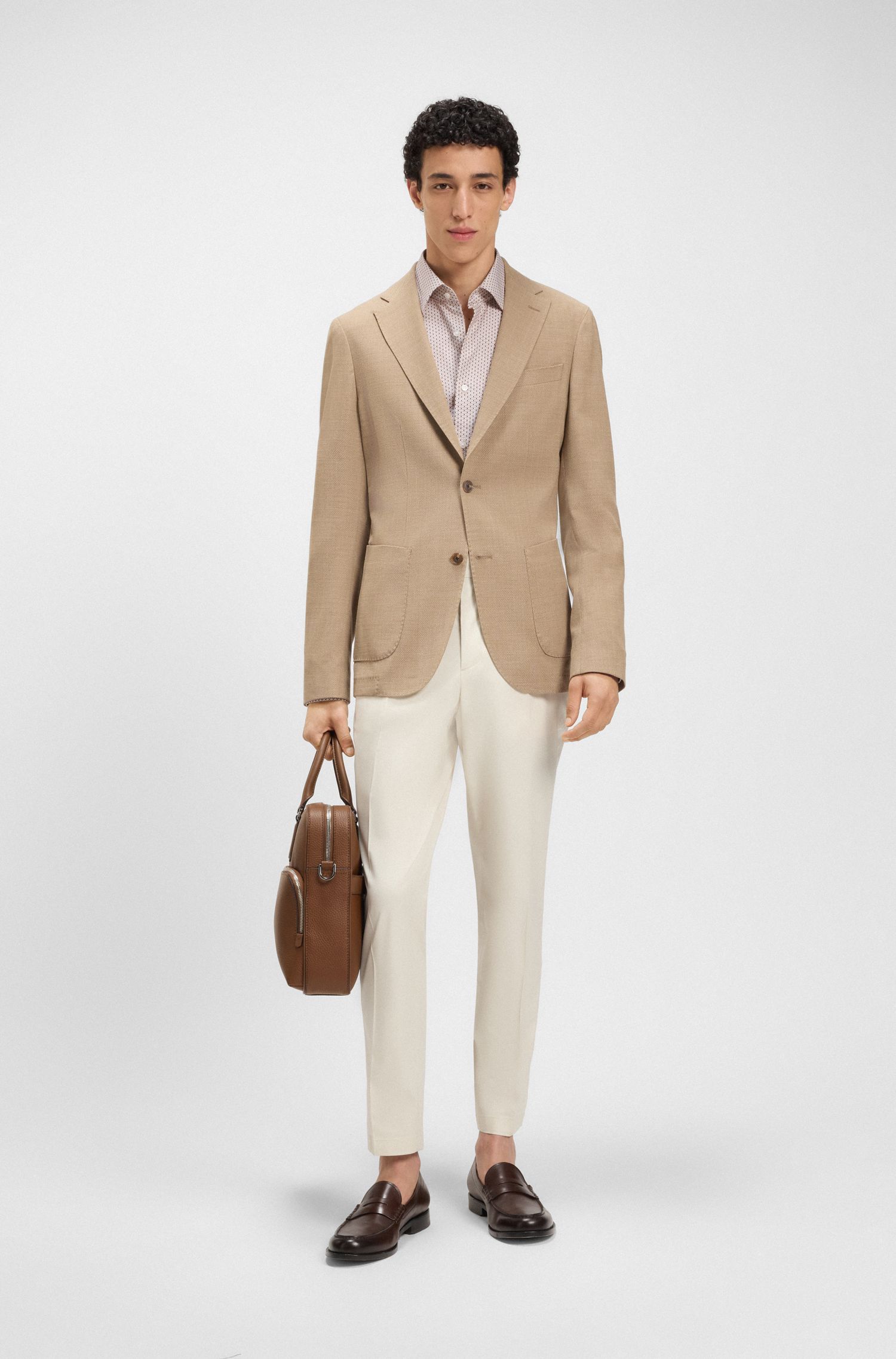 BOSS - Áo sơ mi dáng slim-fit vải cotton twill in họa tiết