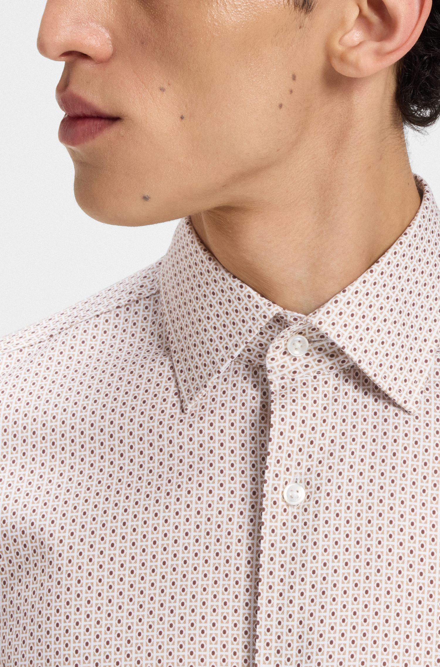 BOSS - Áo sơ mi dáng slim-fit vải cotton twill in họa tiết