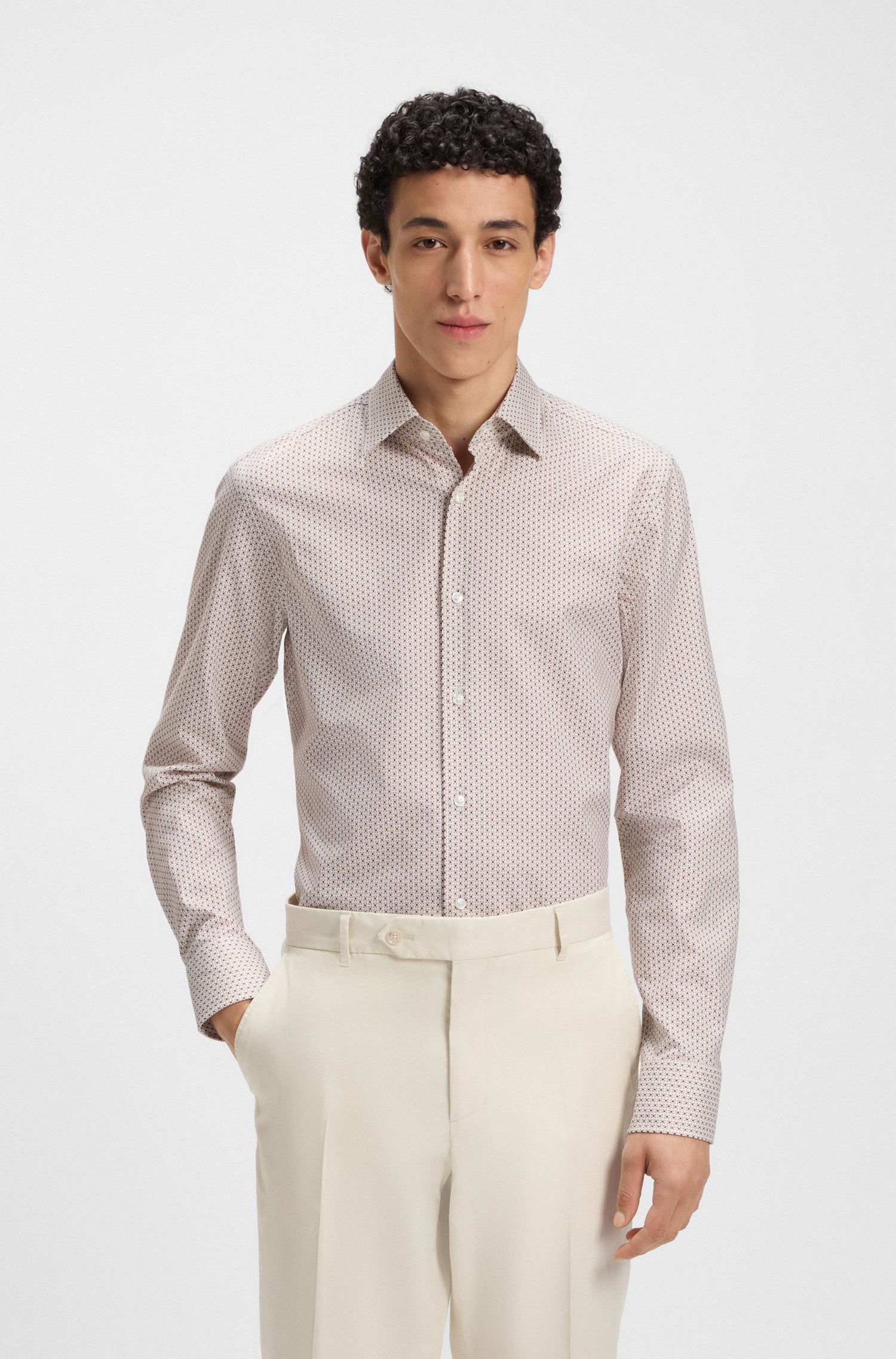 Áo sơ mi dáng slim-fit vải cotton twill in họa tiết