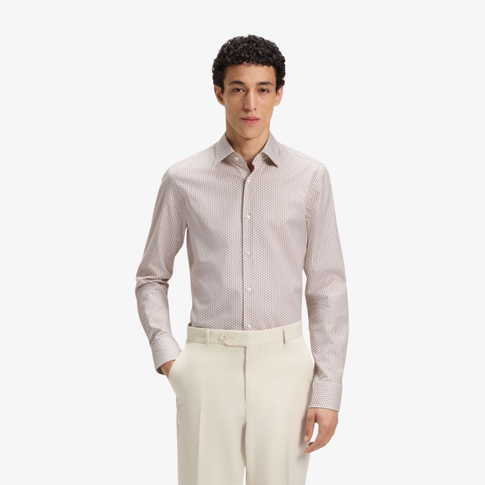 BOSS - Áo sơ mi dáng slim-fit vải cotton twill in họa tiết