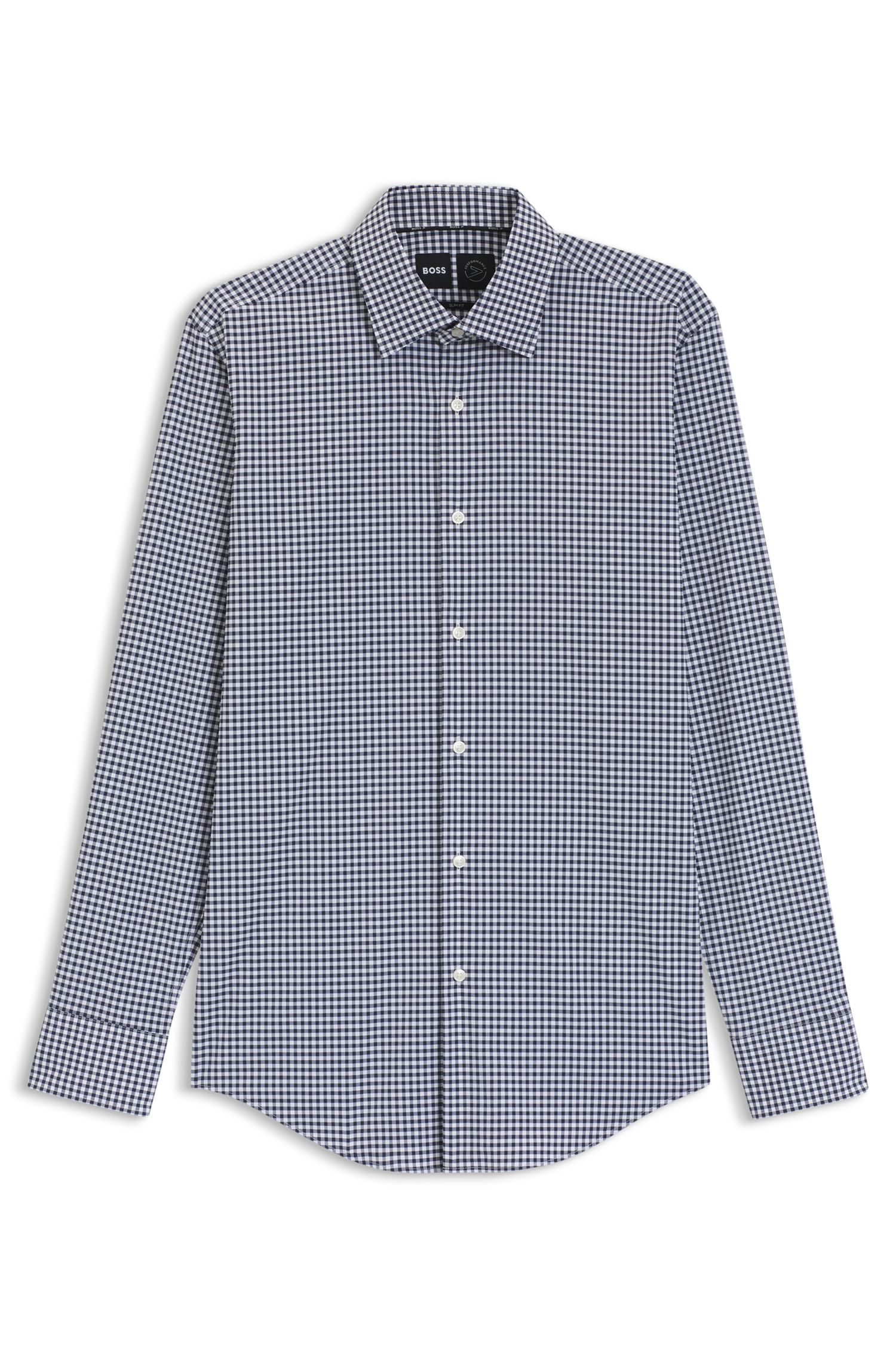 BOSS - Áo sơ mi dáng slim fit vải poplin kẻ co giãn hiệu năng