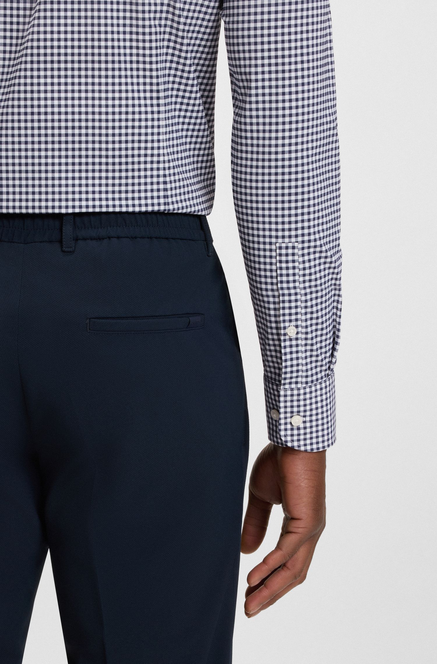 BOSS - Áo sơ mi dáng slim fit vải poplin kẻ co giãn hiệu năng